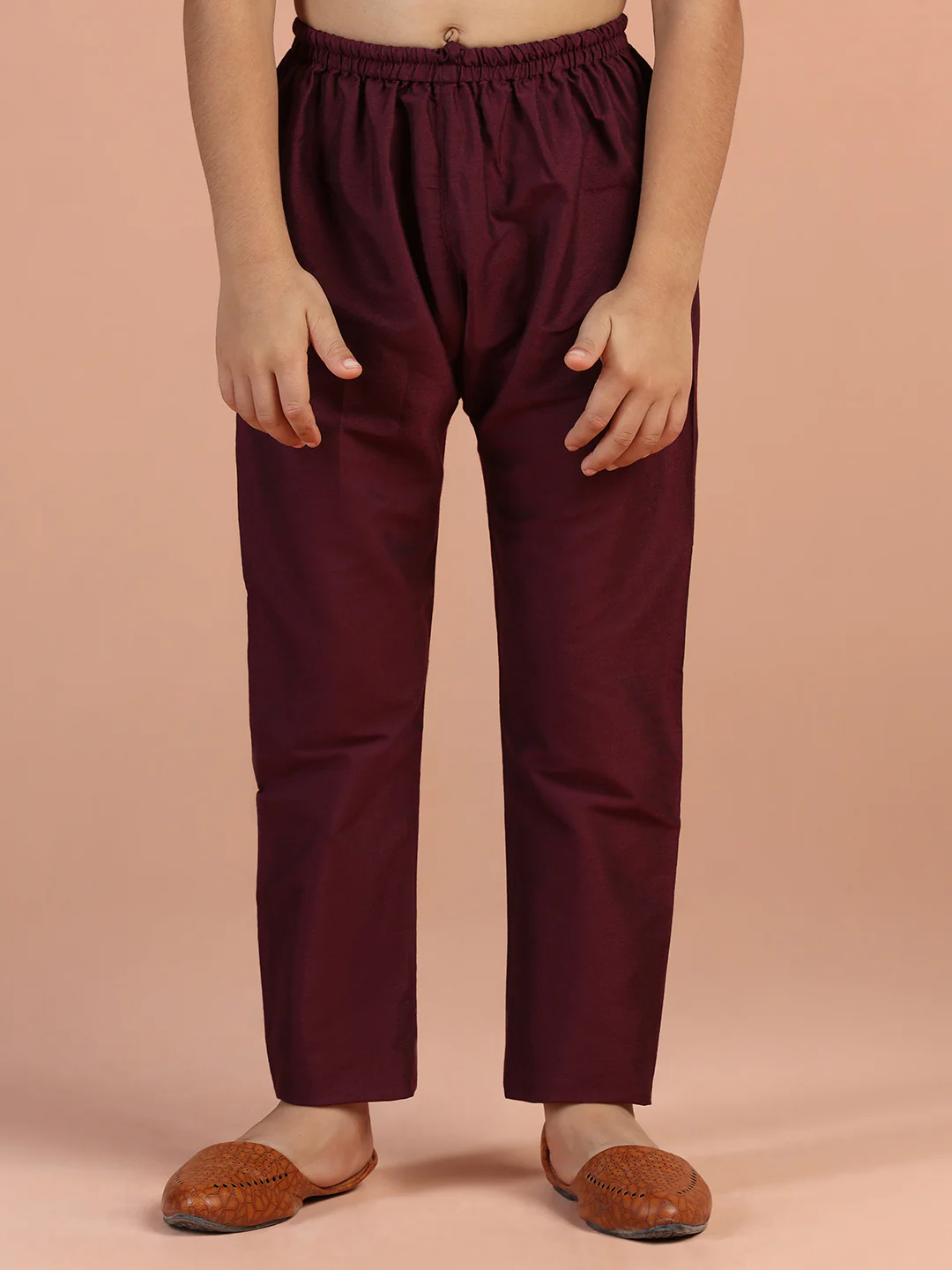 Maroon Satin Kurta Pyjama Set for Kids - Image 6