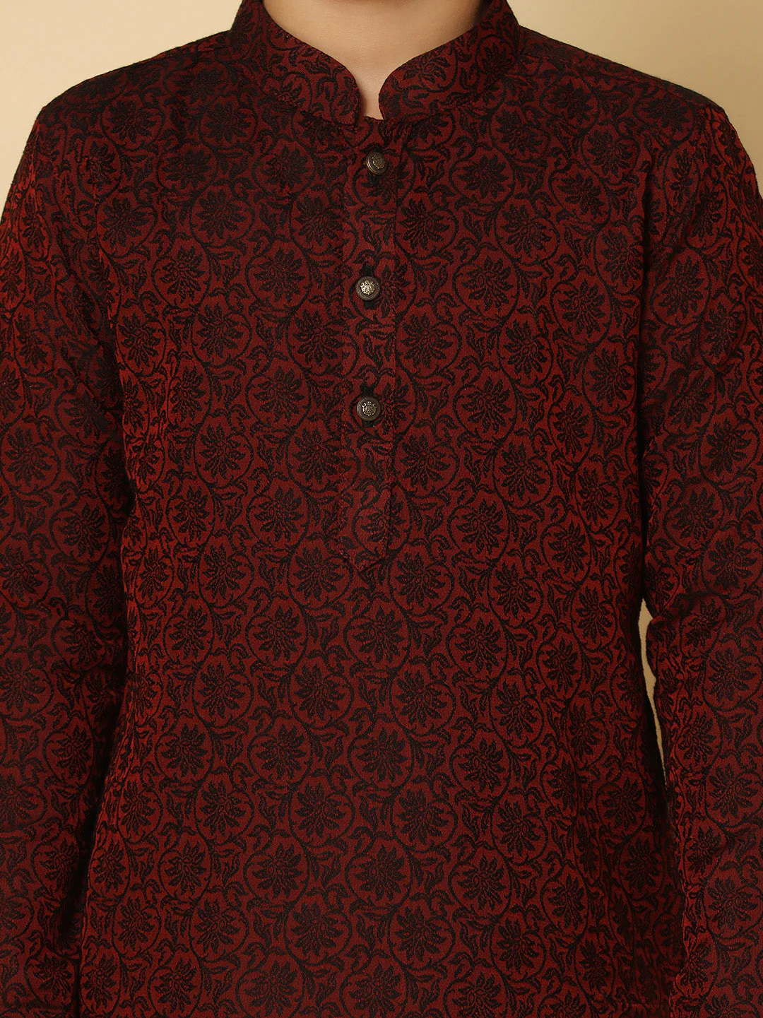Maroon Silk Blend Jacquard Kurta Dhoti Set - Image 5