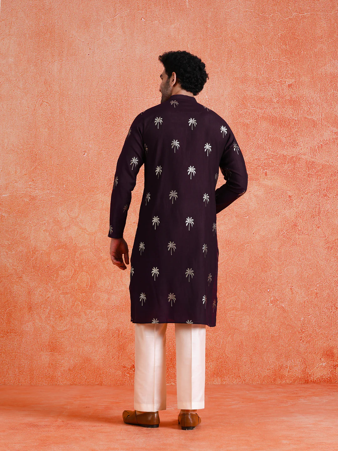 Maroon Silk Blend Printed Kurta Wide Leg Trouser Set - Image 4
