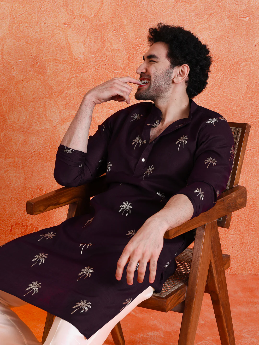 Maroon Silk Blend Printed Kurta Wide Leg Trouser Set - Image 8