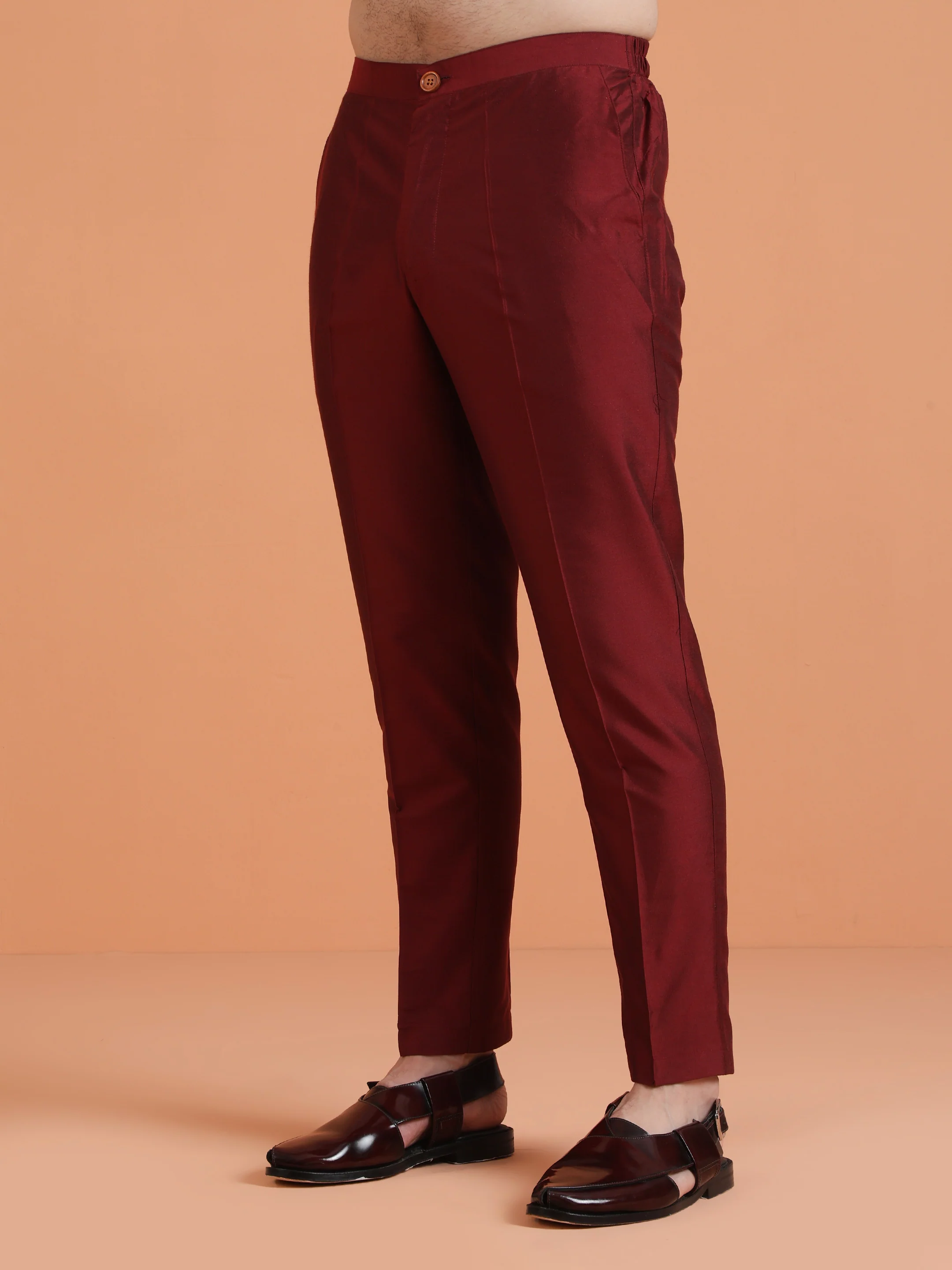Maroon Silk Blend Solid Trouser - Image 2
