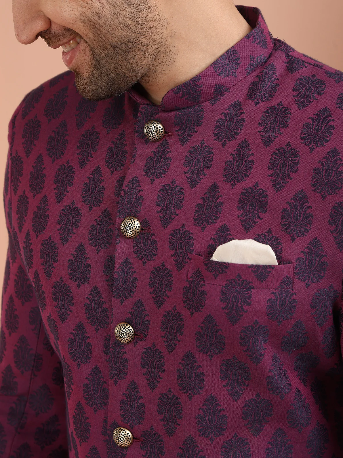 Maroon Silk Blend Textured Sherwani Wide Leg Trouser Set - Image 4