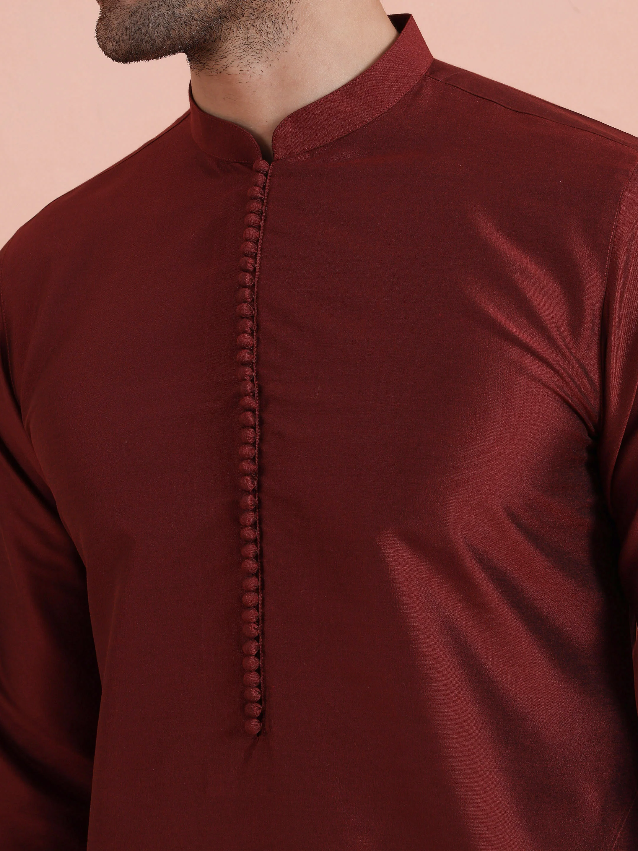 Maroon Solid Cotton Kurta Trouser Set - Image 5