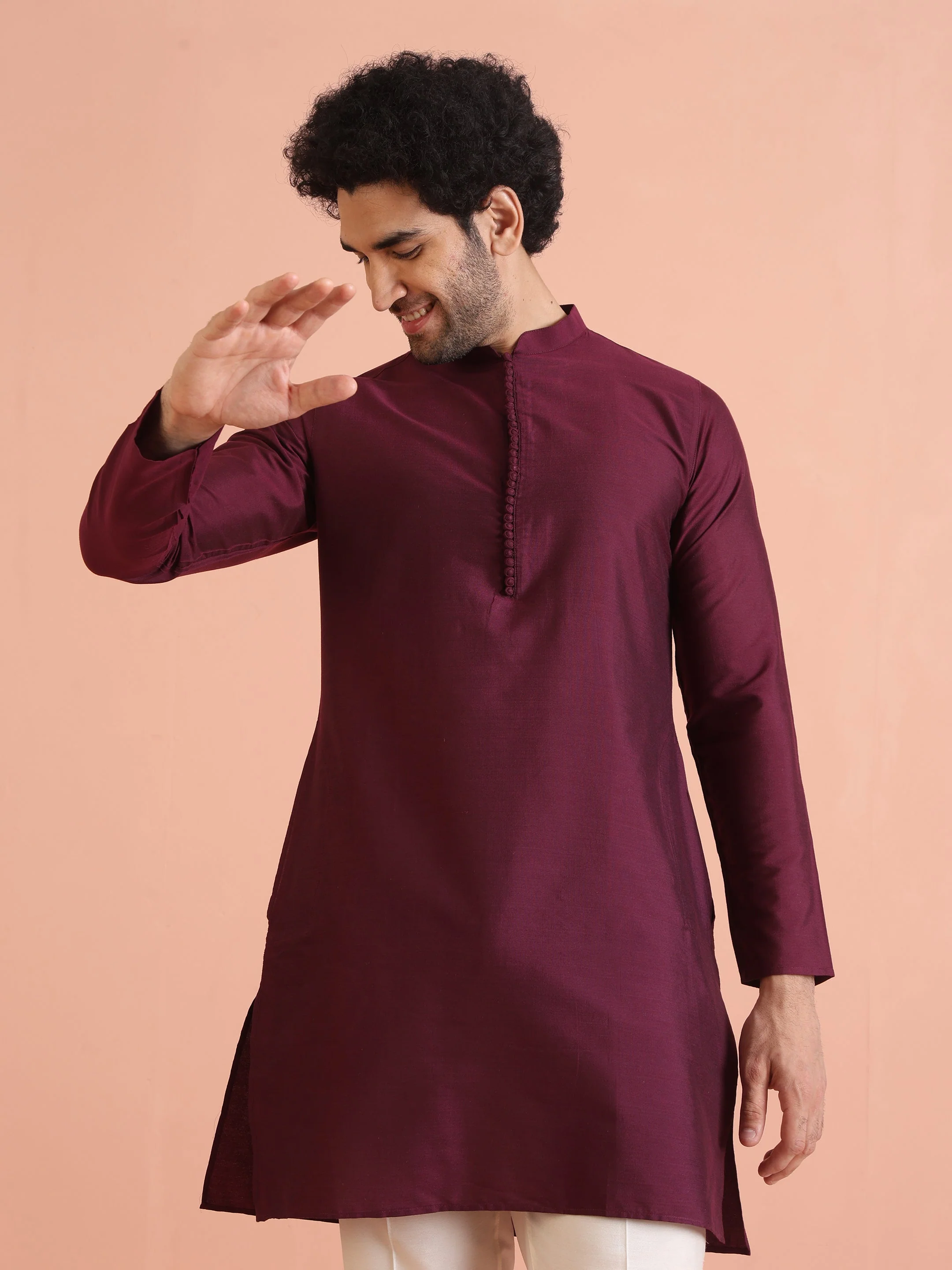 Maroon Solid Silk Blend Kurta for Men – Elegant Festive Ethnic Wear - Image 7