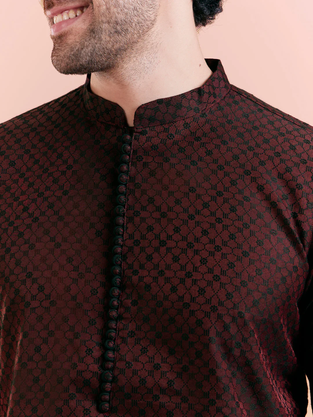 Maroon Textured Kurta Trouser Set - Image 6