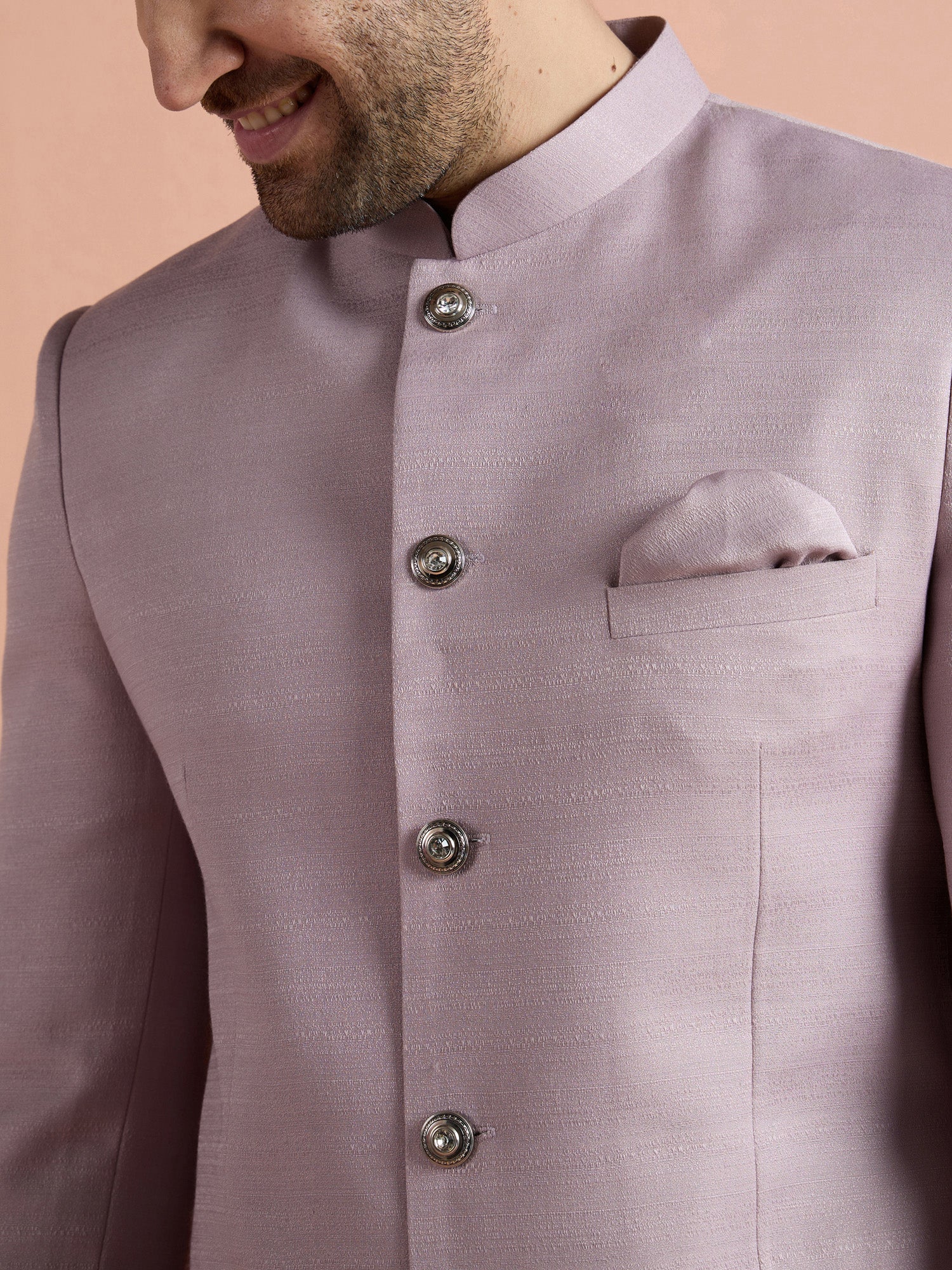 Mauve Poly Viscose Solid Bandhgala Trouser Set - Image 5