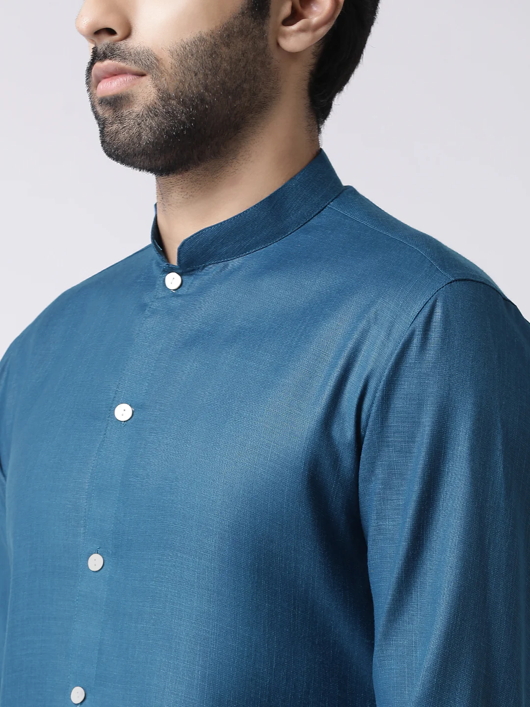 Men Blue Solid Ethnic Motifs Kurta - Image 4