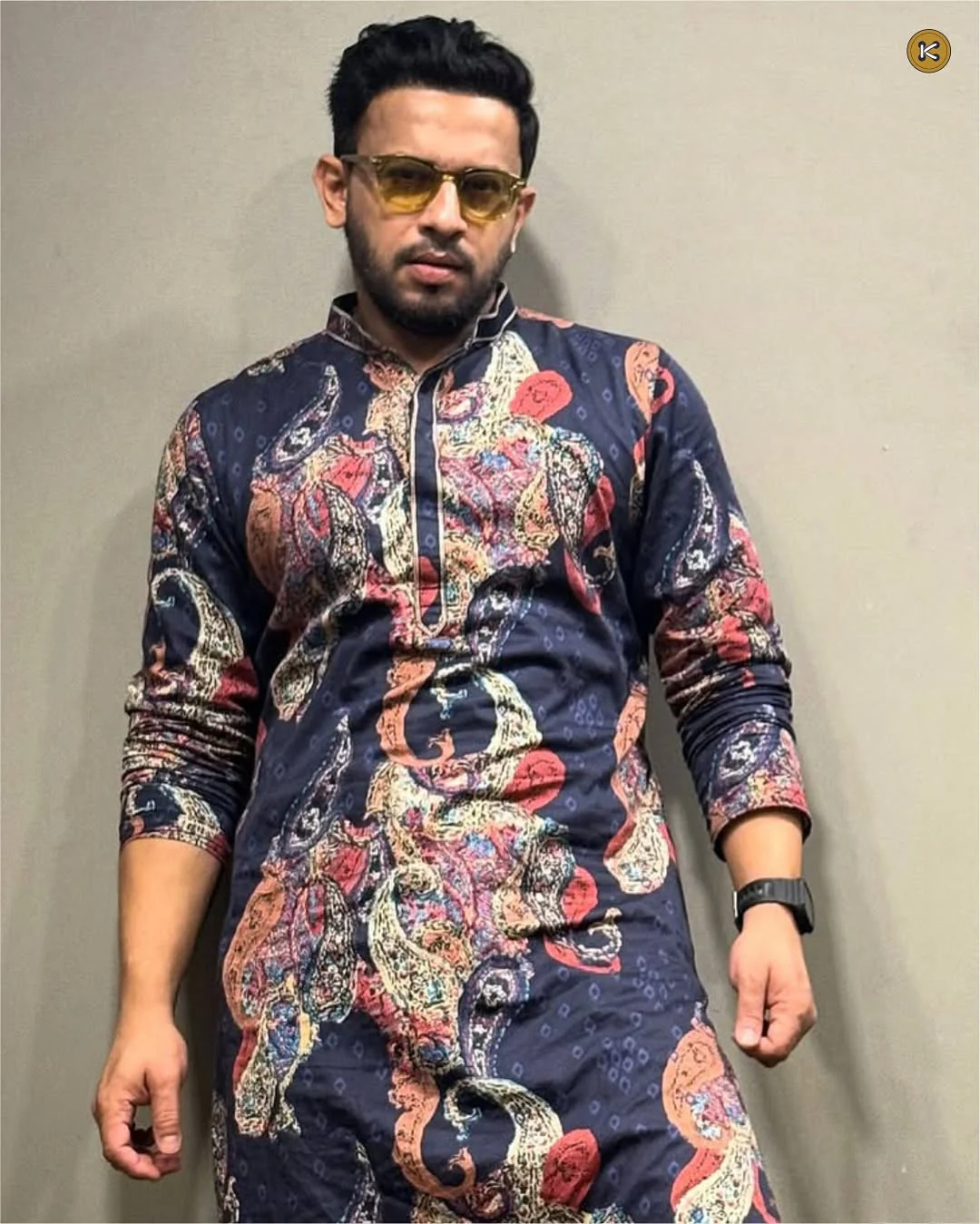 Men Navy Blue Multi-Color Paisley Printed Kurta Trouser Set - Image 2