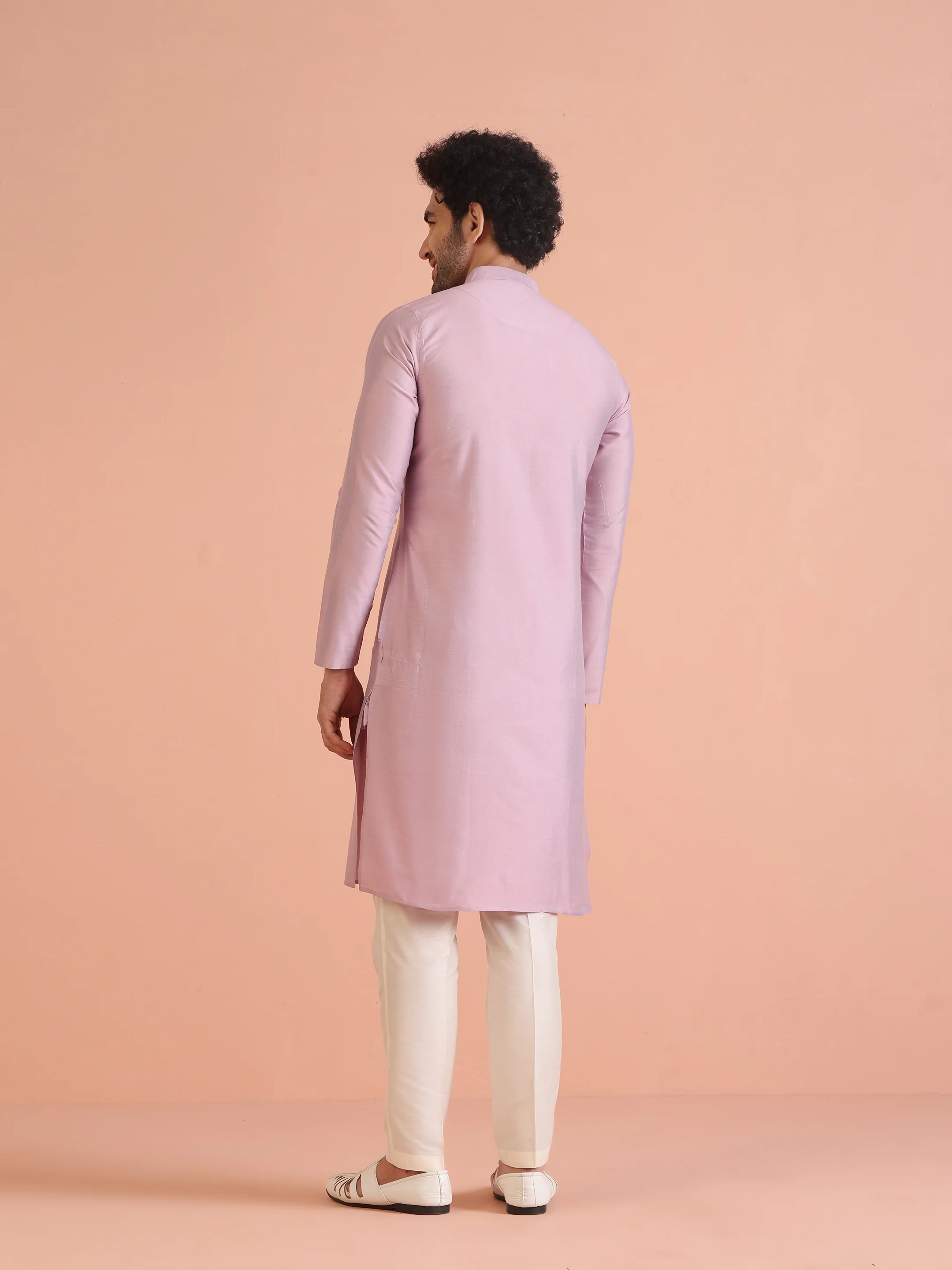 Light Pink Cotton Silk Plain Kurta - Image 4