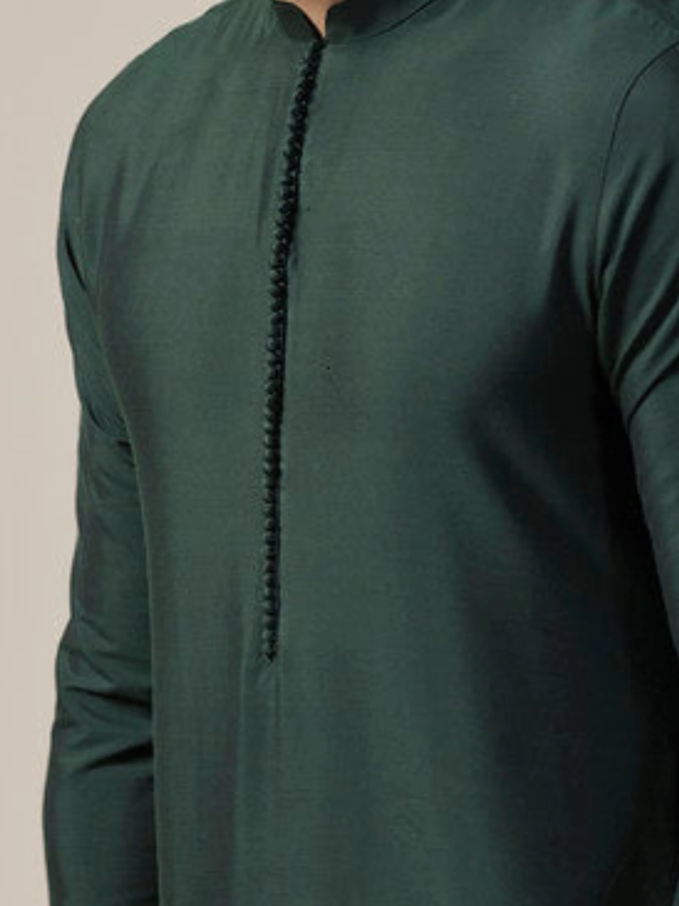 Men's Green Silk Blend Solid Kurta with Churidar - Image 3
