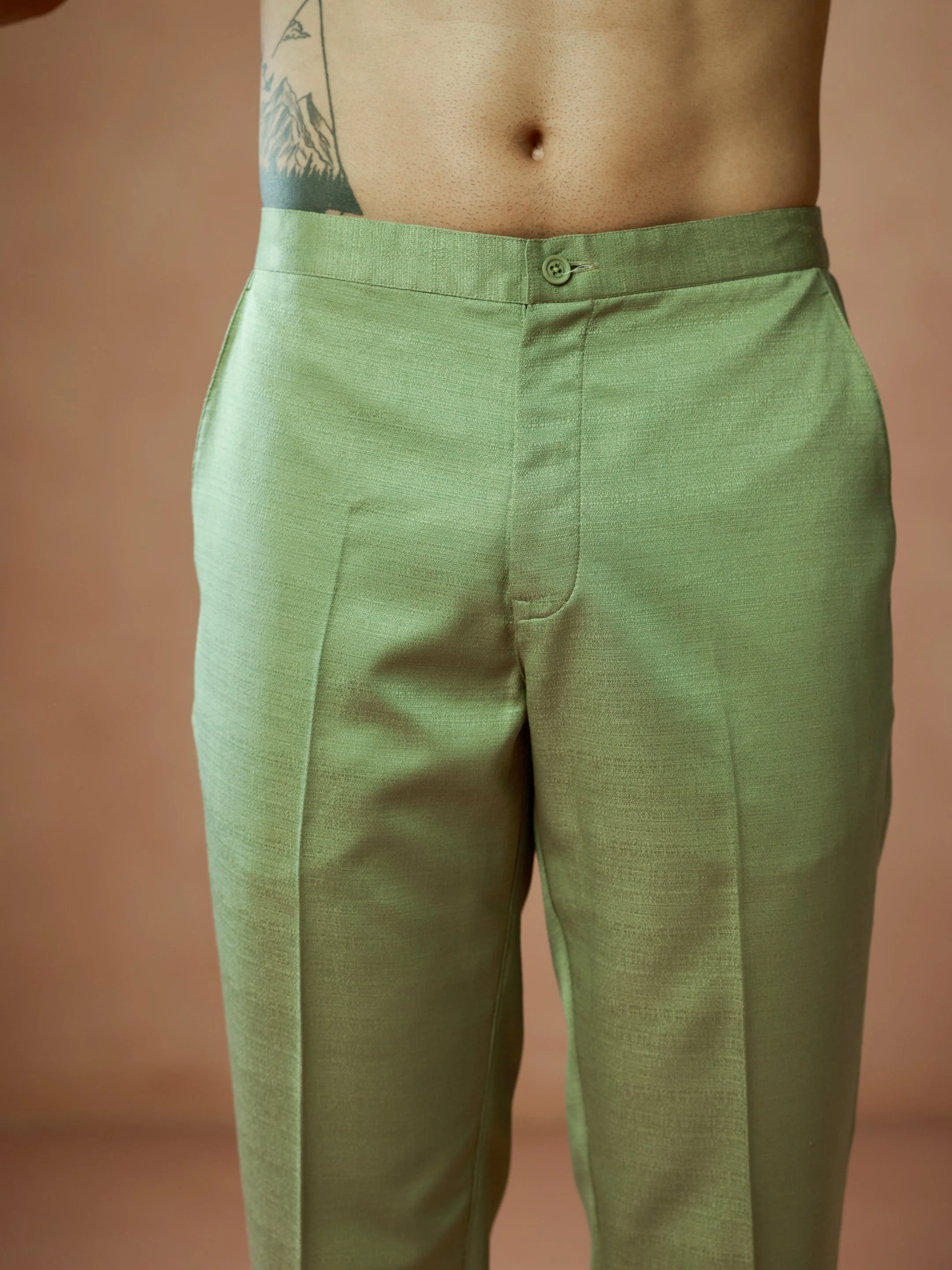 Mint Green Blended Solid Trouser
