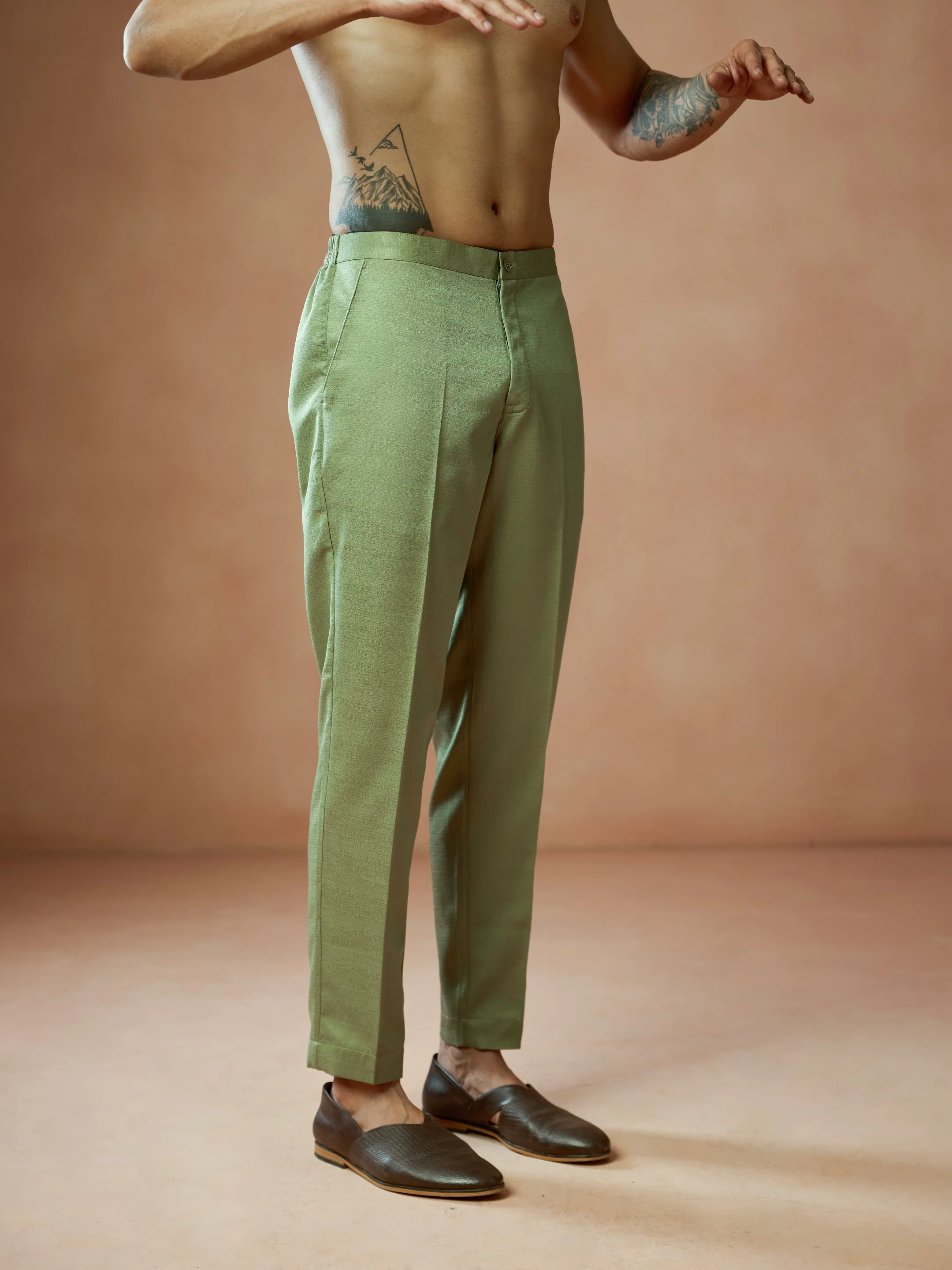 Mint Green Blended Solid Trouser - Image 5