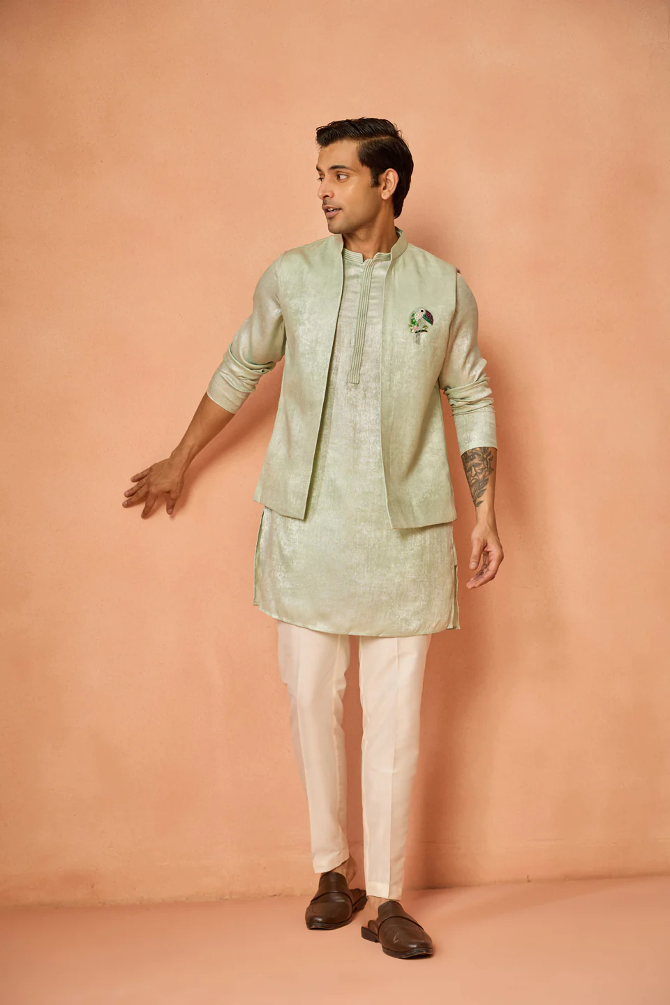 Mint Green Jacket Kurta Trouser Set