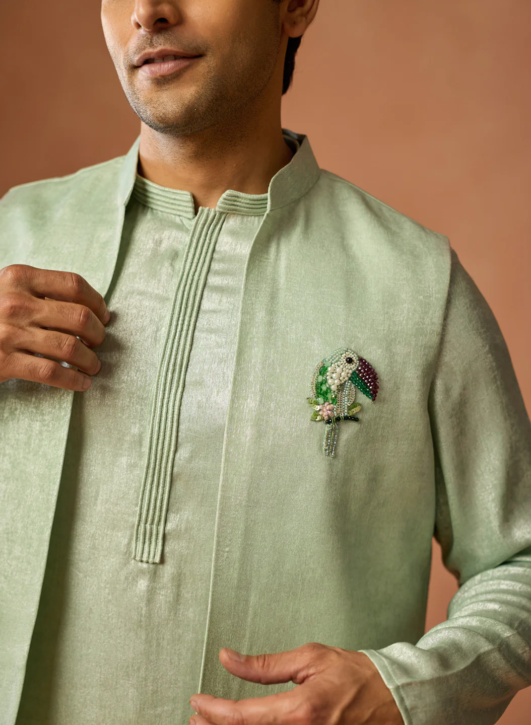 Mint Green Jacket Kurta Trouser Set - Image 5