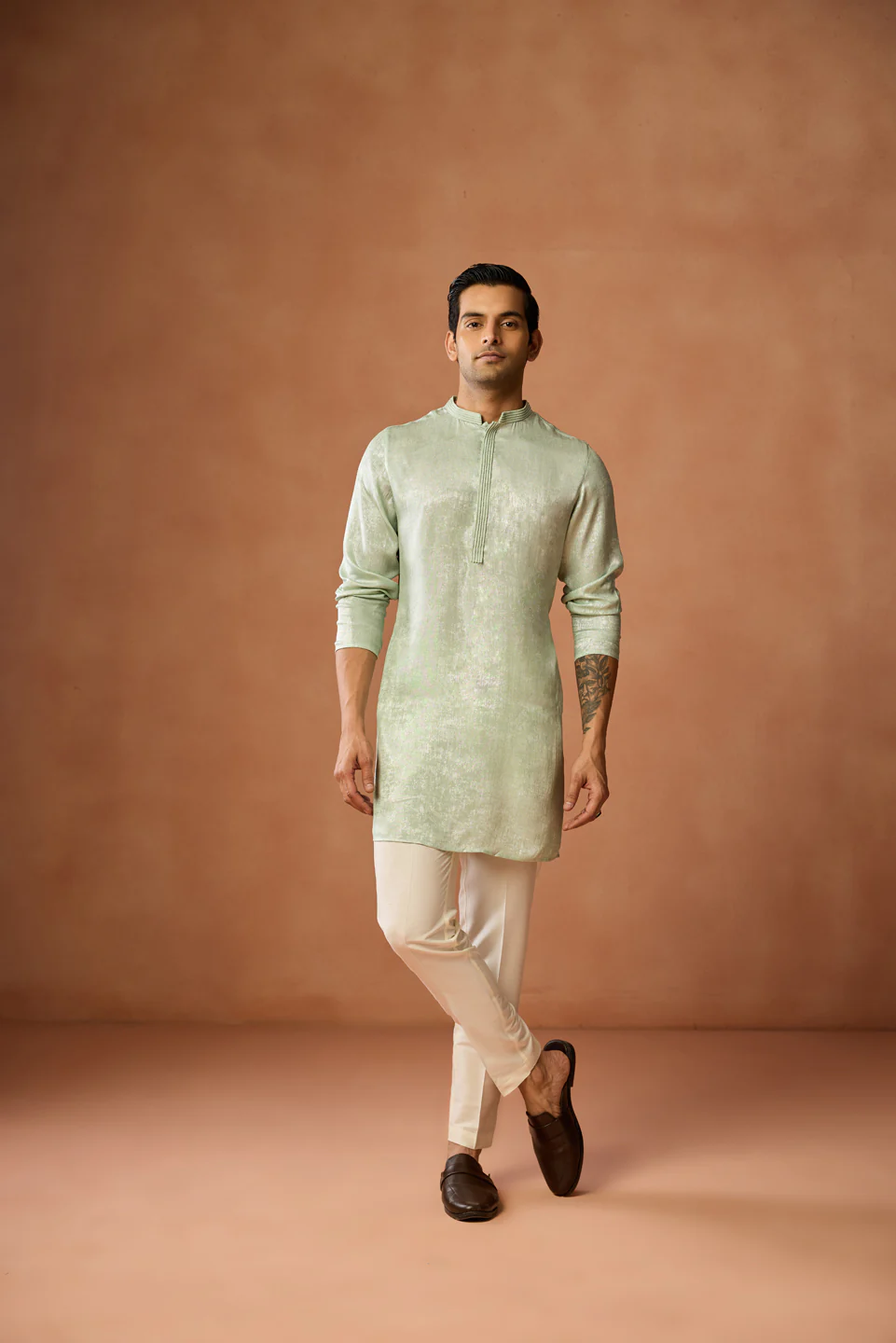 Mint Green Jacket Kurta Trouser Set - Image 7