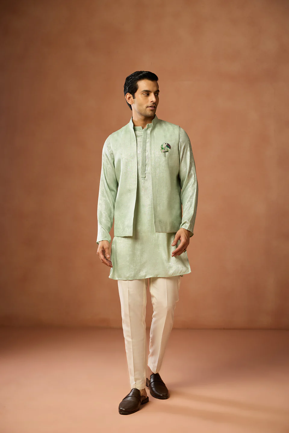 Mint Green Jacket Kurta Trouser Set - Image 8