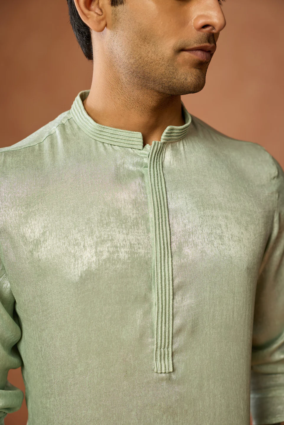 Mint Green Silk Blend Mid Kurta Trouser Set - Image 5