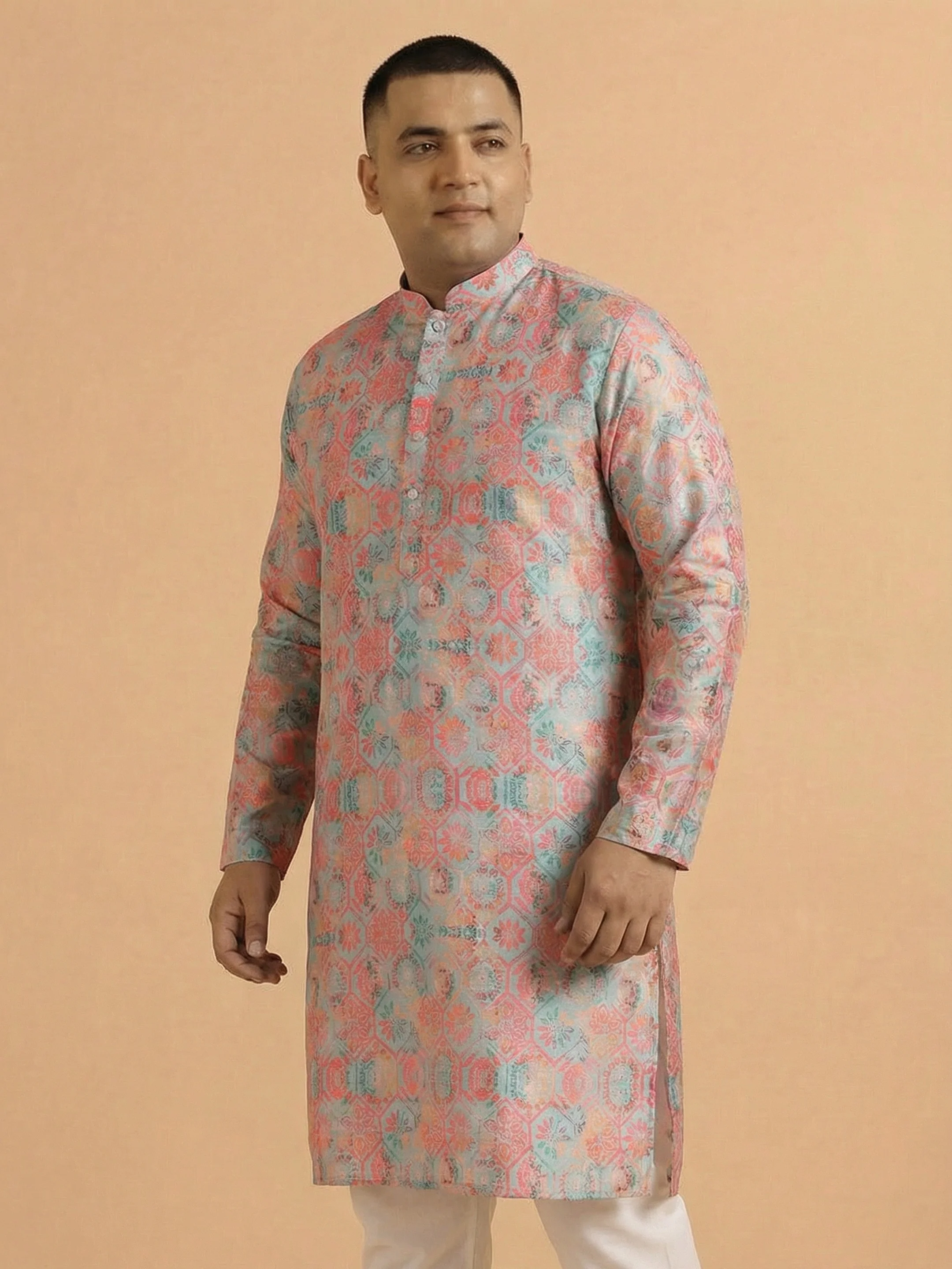 Multi Color Art Silk Printed Long Kurta - Image 4