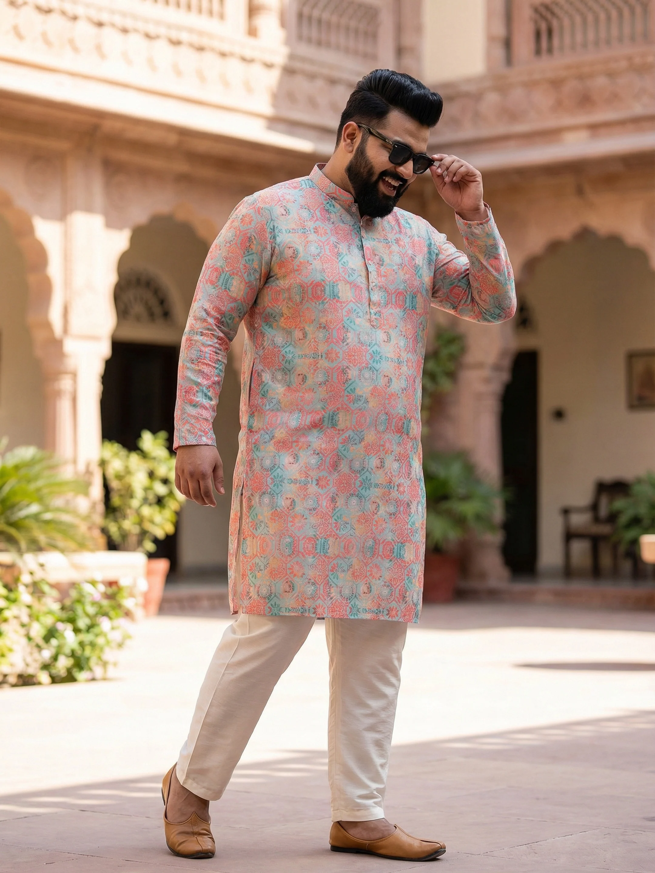 Multi Color Art Silk Printed Long Kurta - Image 5