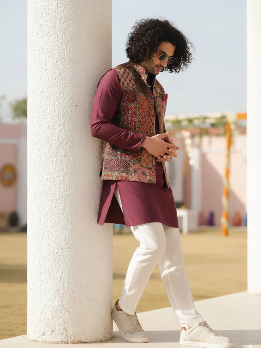 Multi Color Art Silk Printed Nehru Jacket Bundi