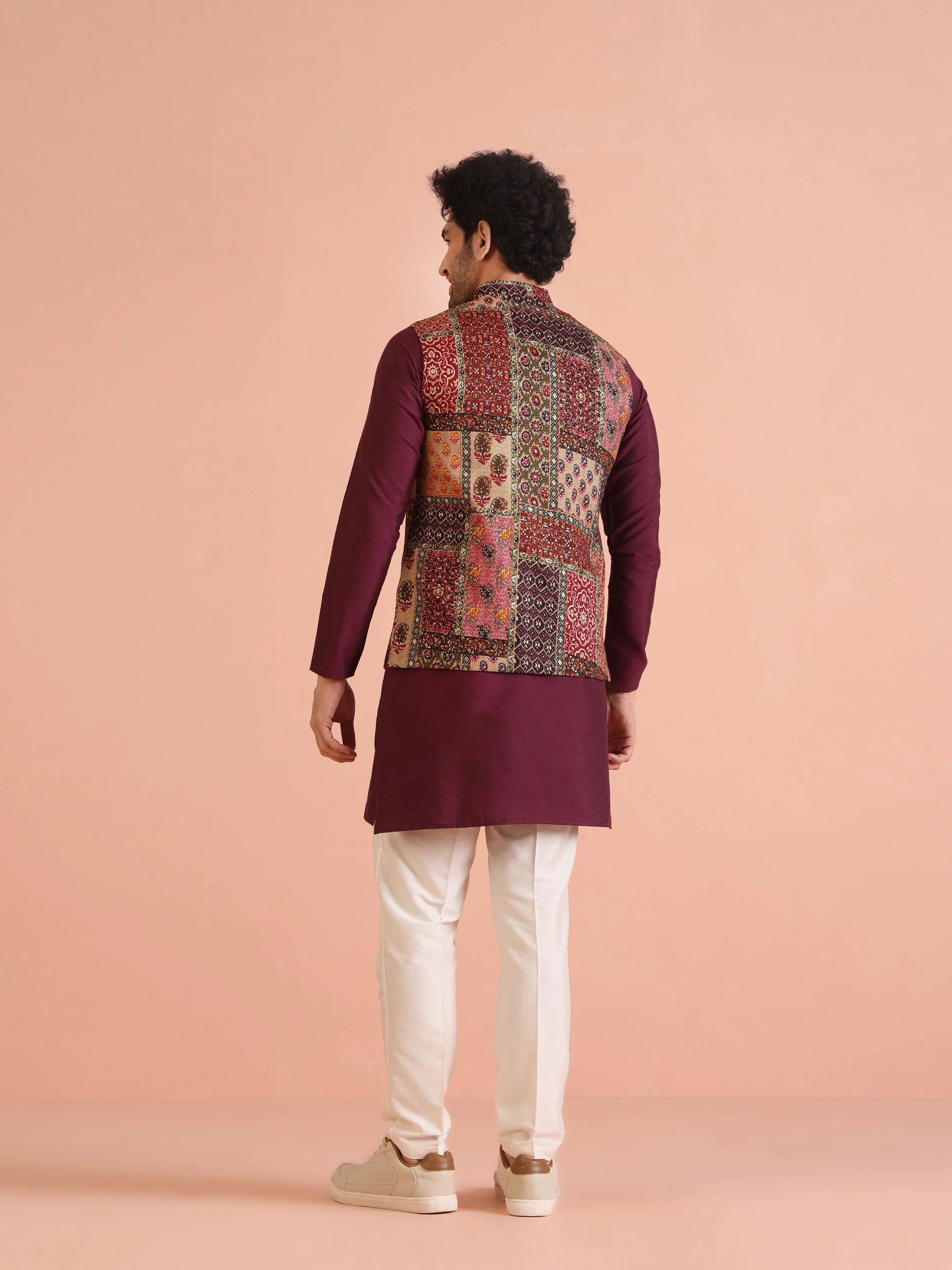 Multi Color Art Silk Printed Nehru Jacket Bundi - Image 5