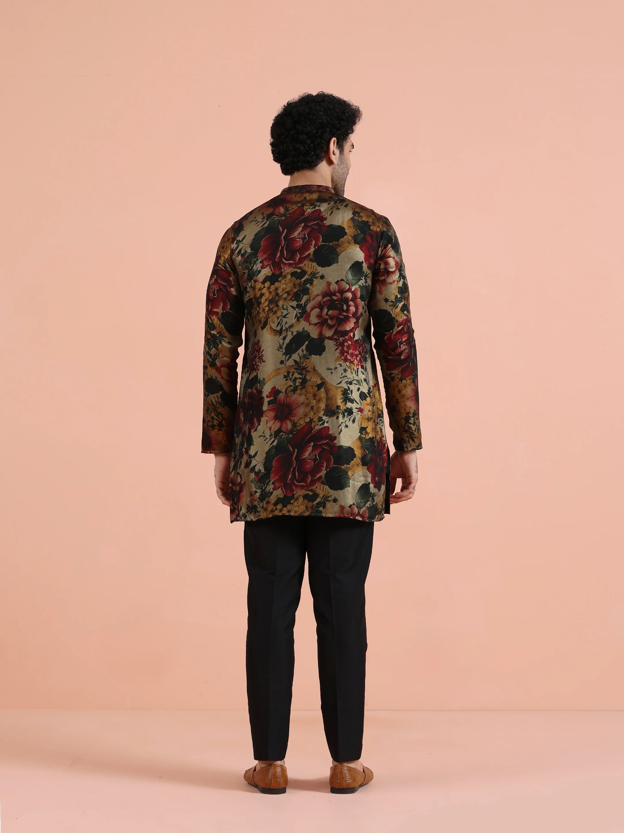 Multi-Color Floral Poly Silk Kurta Trouser Set - Image 4