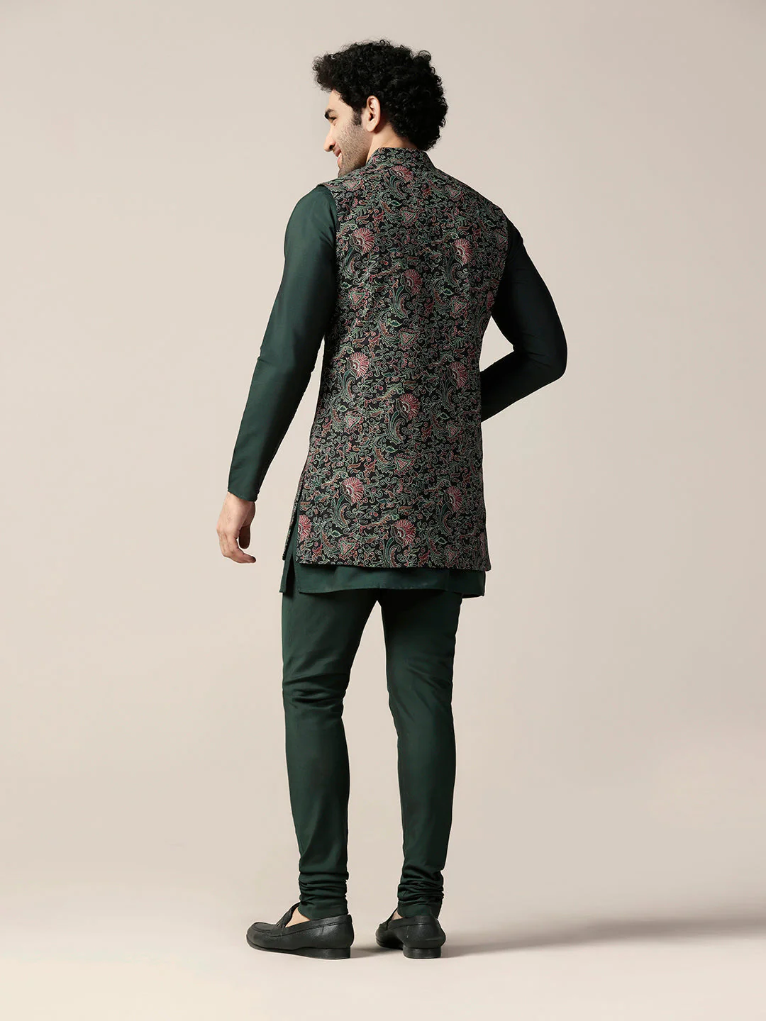Multi Color Silk Blend Printed Nehru Jacket Set - Image 4