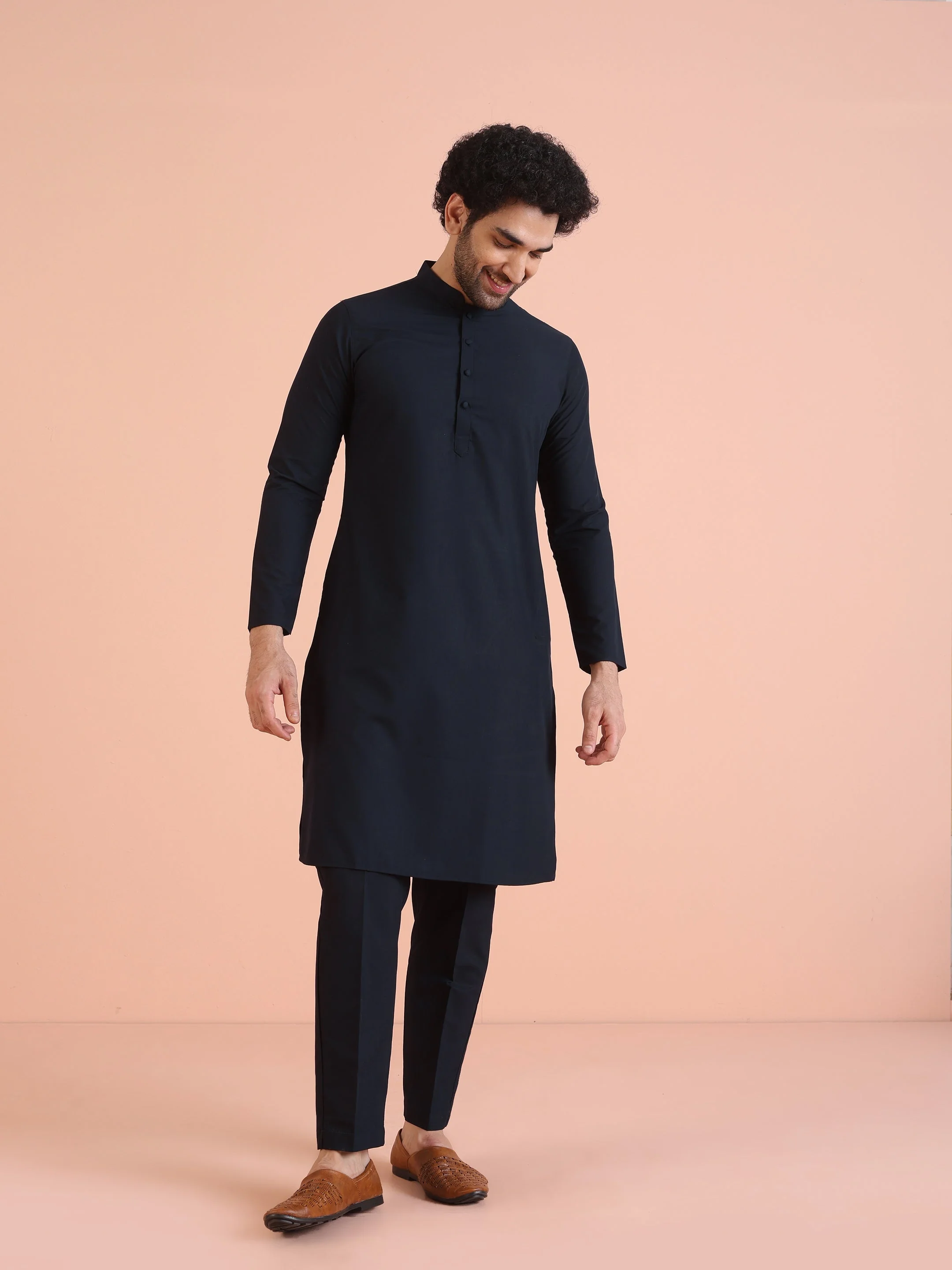 Multi-Coloured Silk Textured Nehru Jacket Kurta Set - Image 5