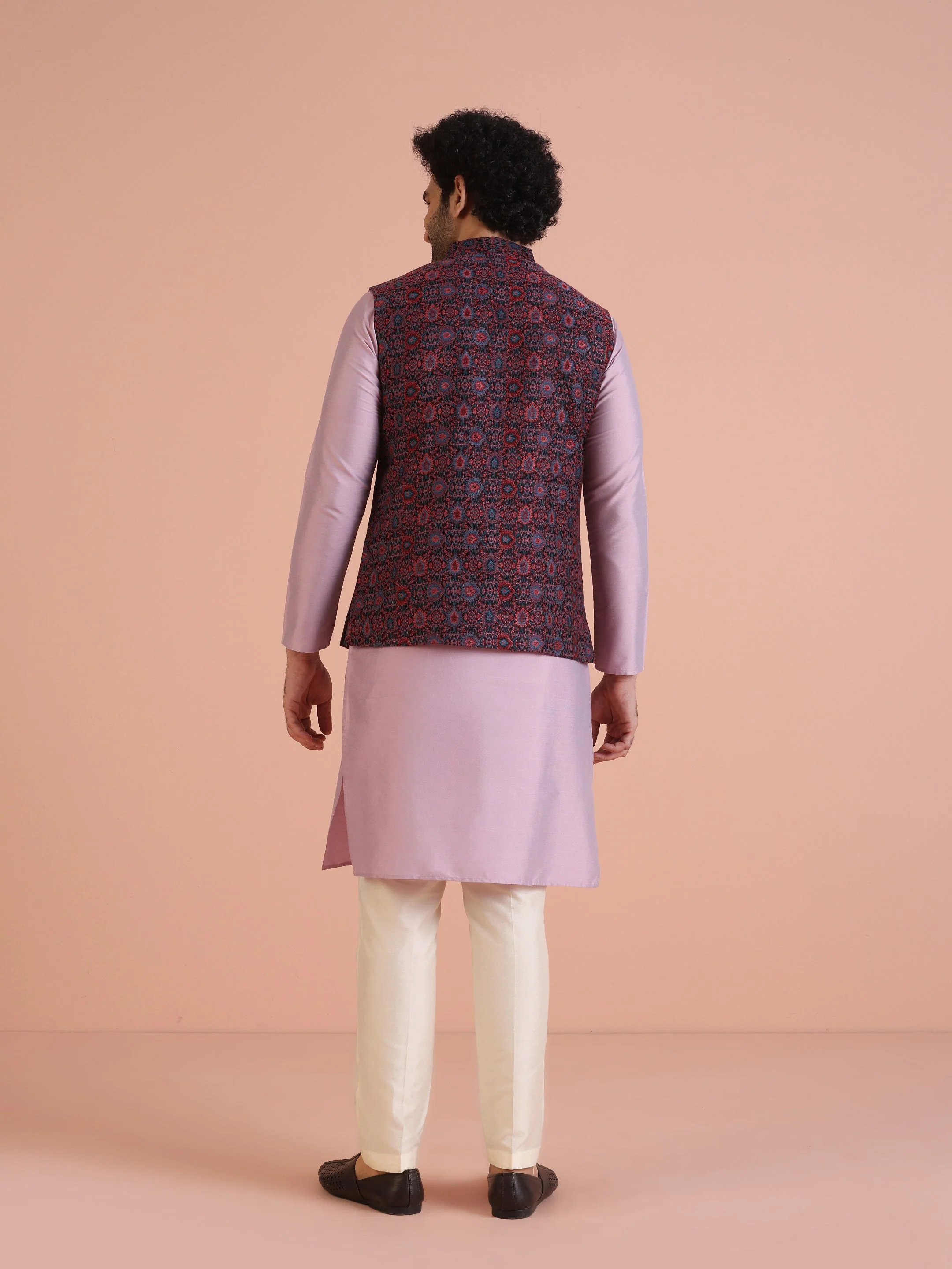 Multi-Coloured Textured Nehru Jacket Kurta Trouser - Image 4