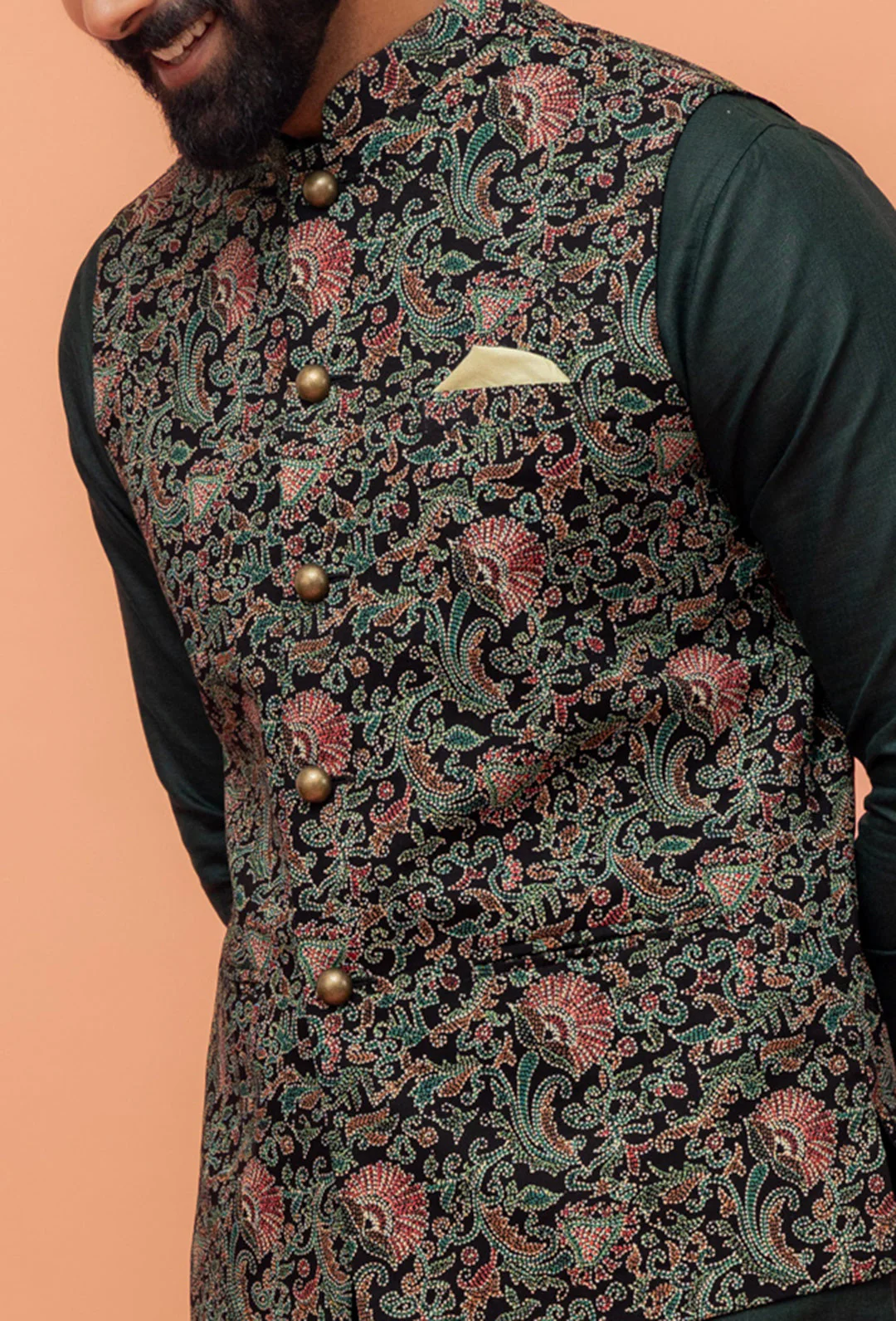 Multicolor Art Silk Embroidered Nehru Jacket with Kurta Churidar - Image 5