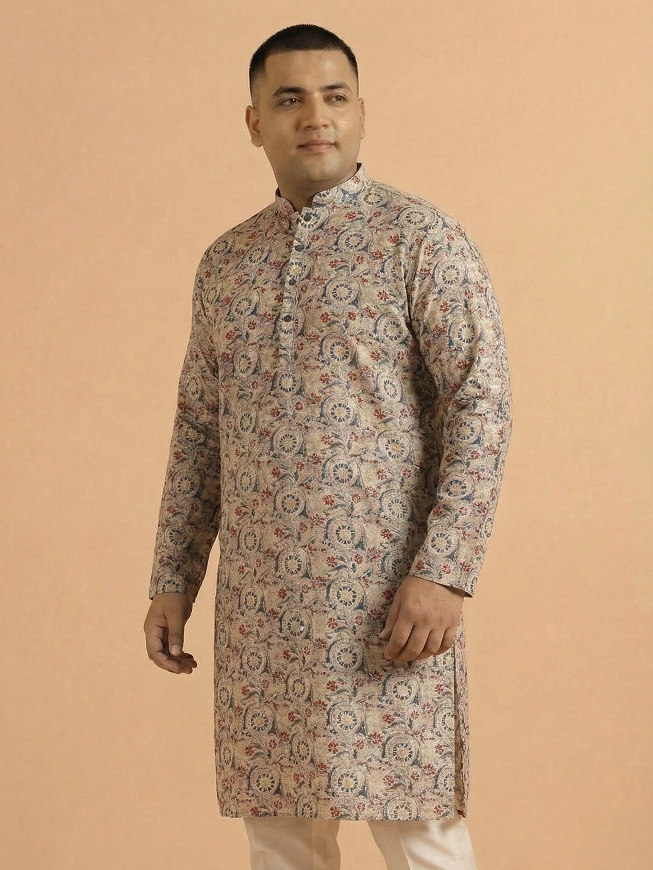 Multicolor Beige Printed Cotton Kurta - Image 4