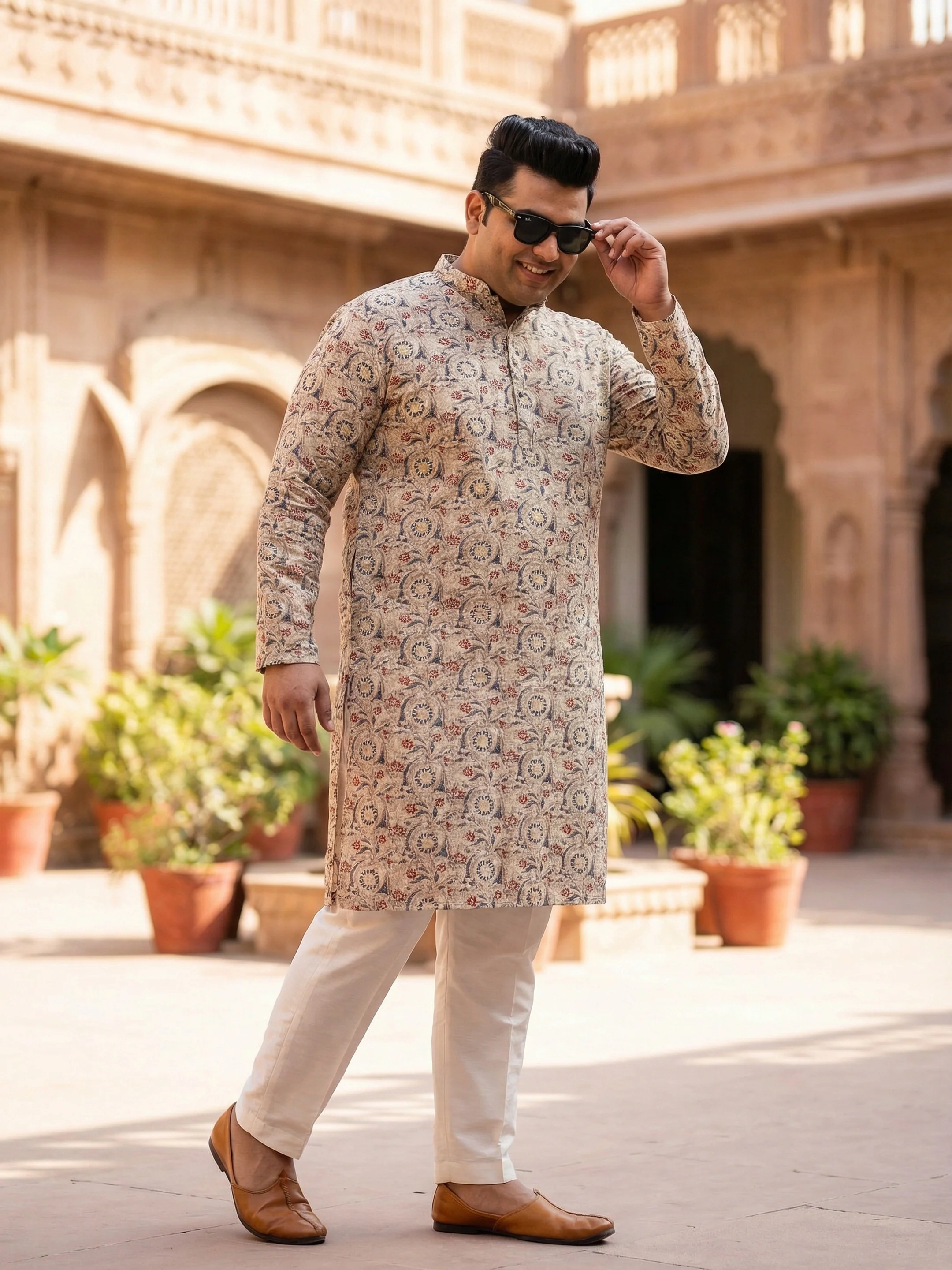 Multicolor Beige Printed Cotton Kurta - Image 5