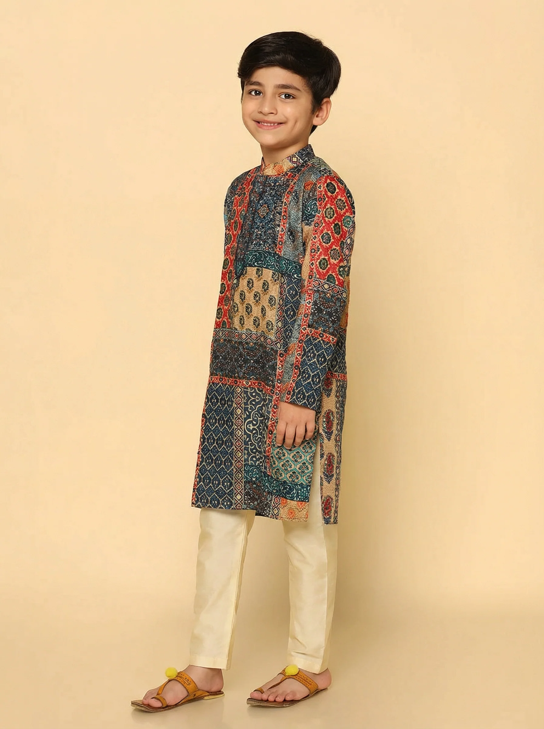 Multicolor Cotton Blend Printed Kurta Pyjama Set - Image 2