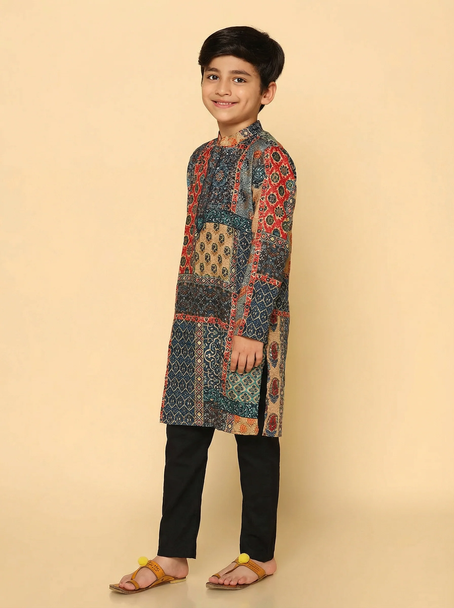 Multicolor Cotton Blend Printed Kurta Pyjama Set - Image 2