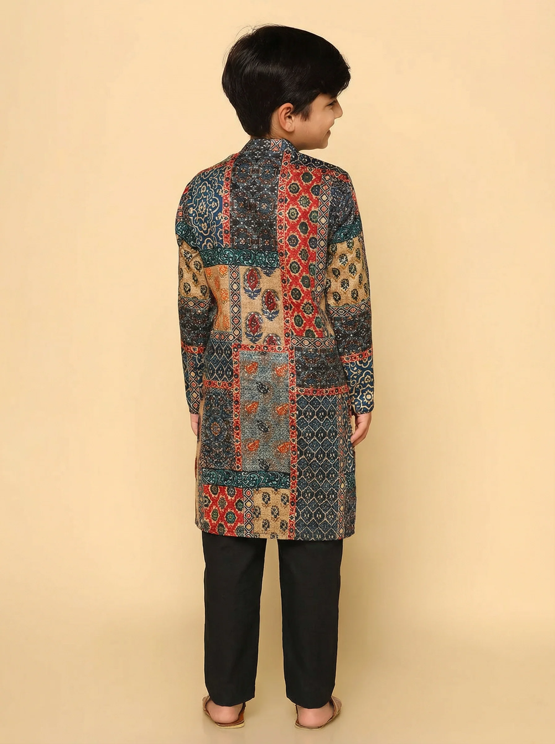 Multicolor Cotton Blend Printed Kurta Pyjama Set - Image 4