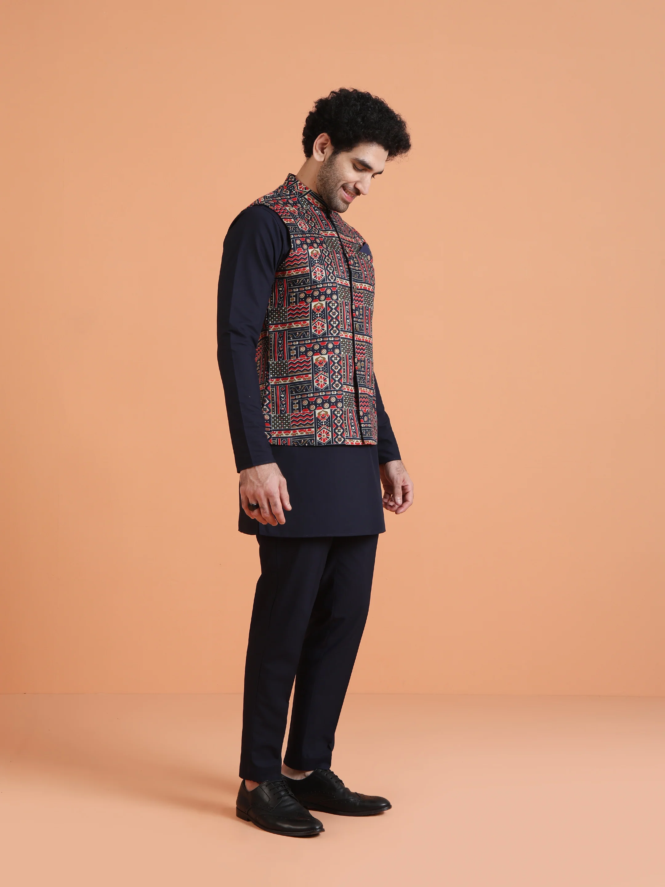 Multicolor Printed Cotton Silk Nehru Jacket - Image 2