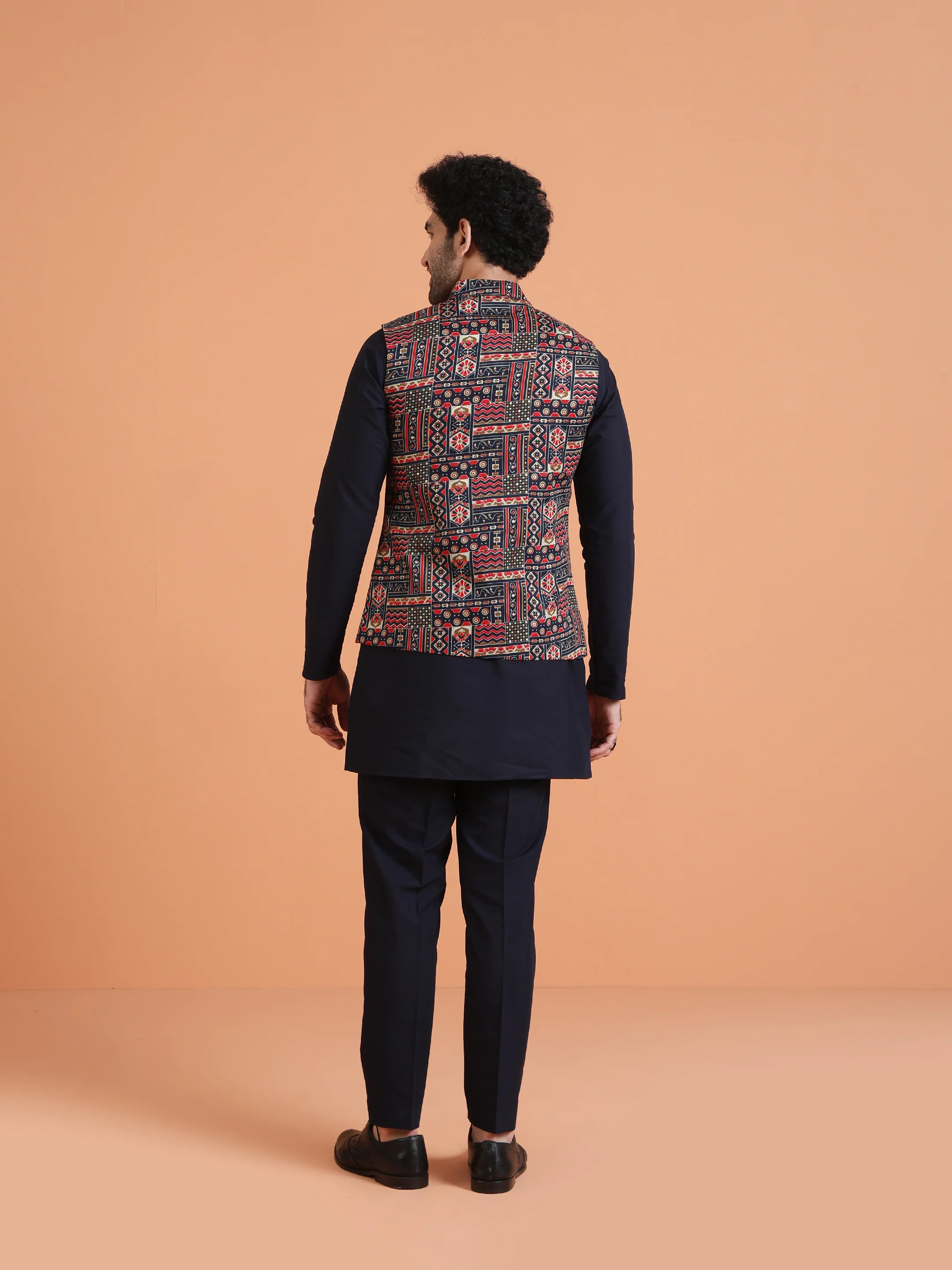 Multicolor Printed Cotton Silk Nehru Jacket - Image 4