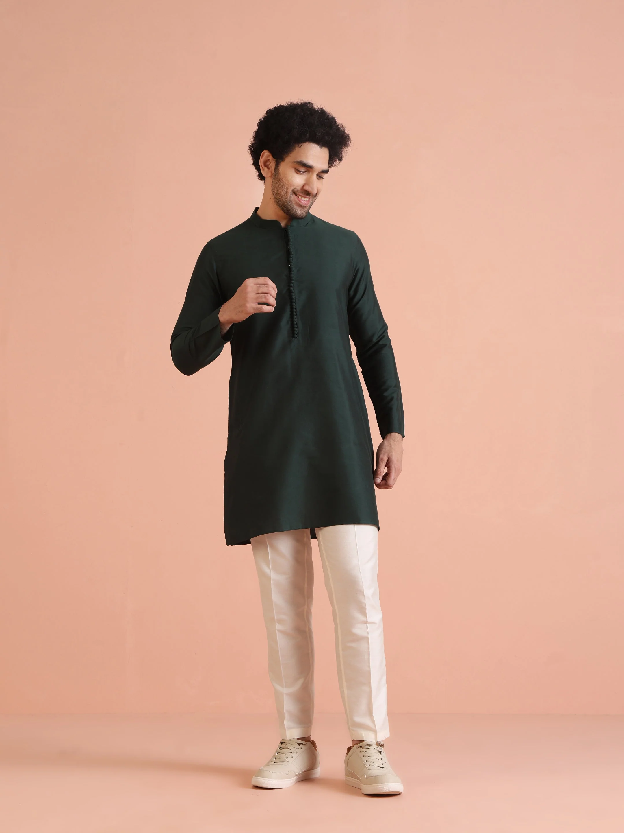 Multicolor Printed Nehru Jacket Green Kurta Set - Image 6