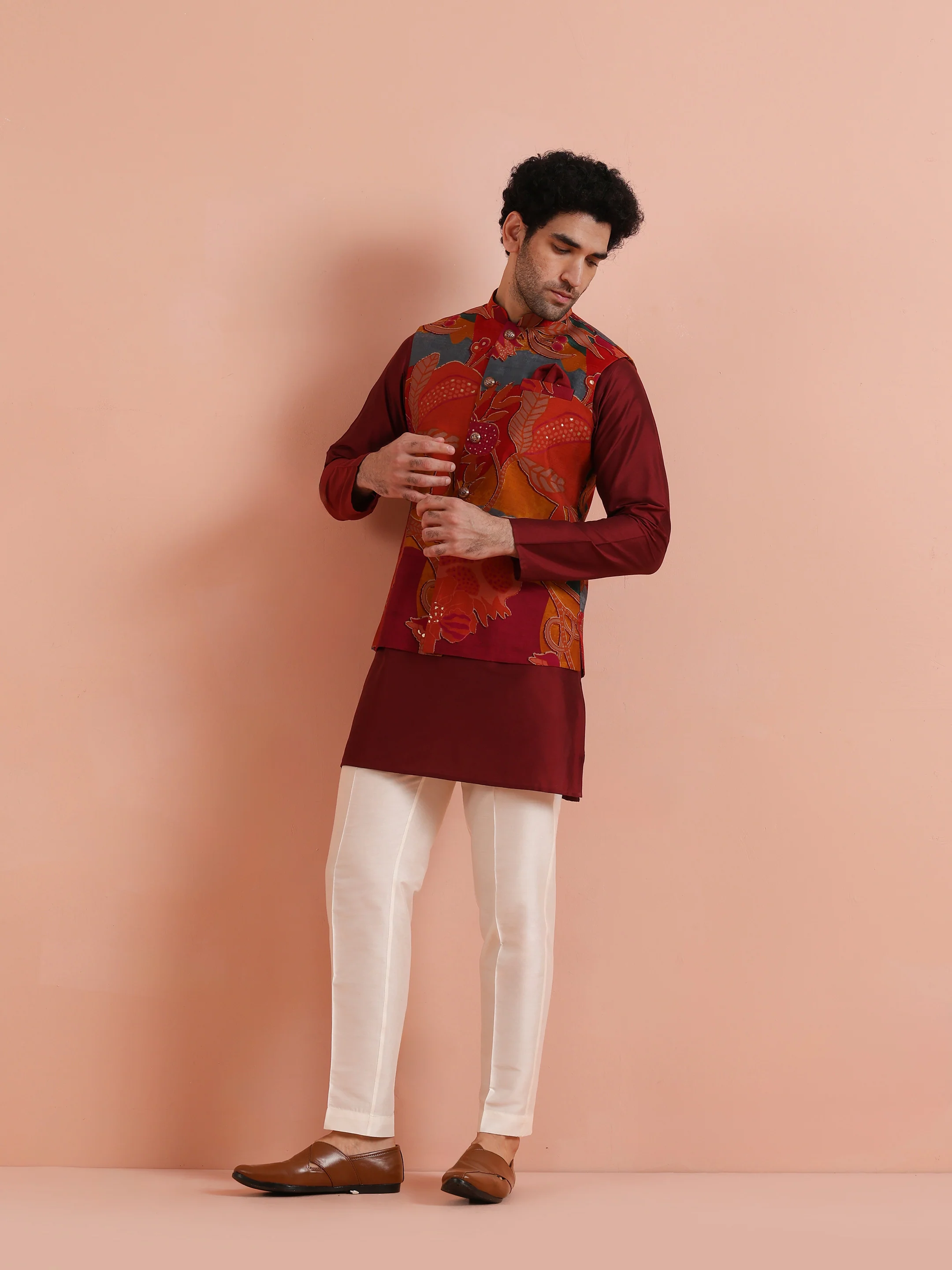 Multicolor Printed Nehru Jacket - Image 2