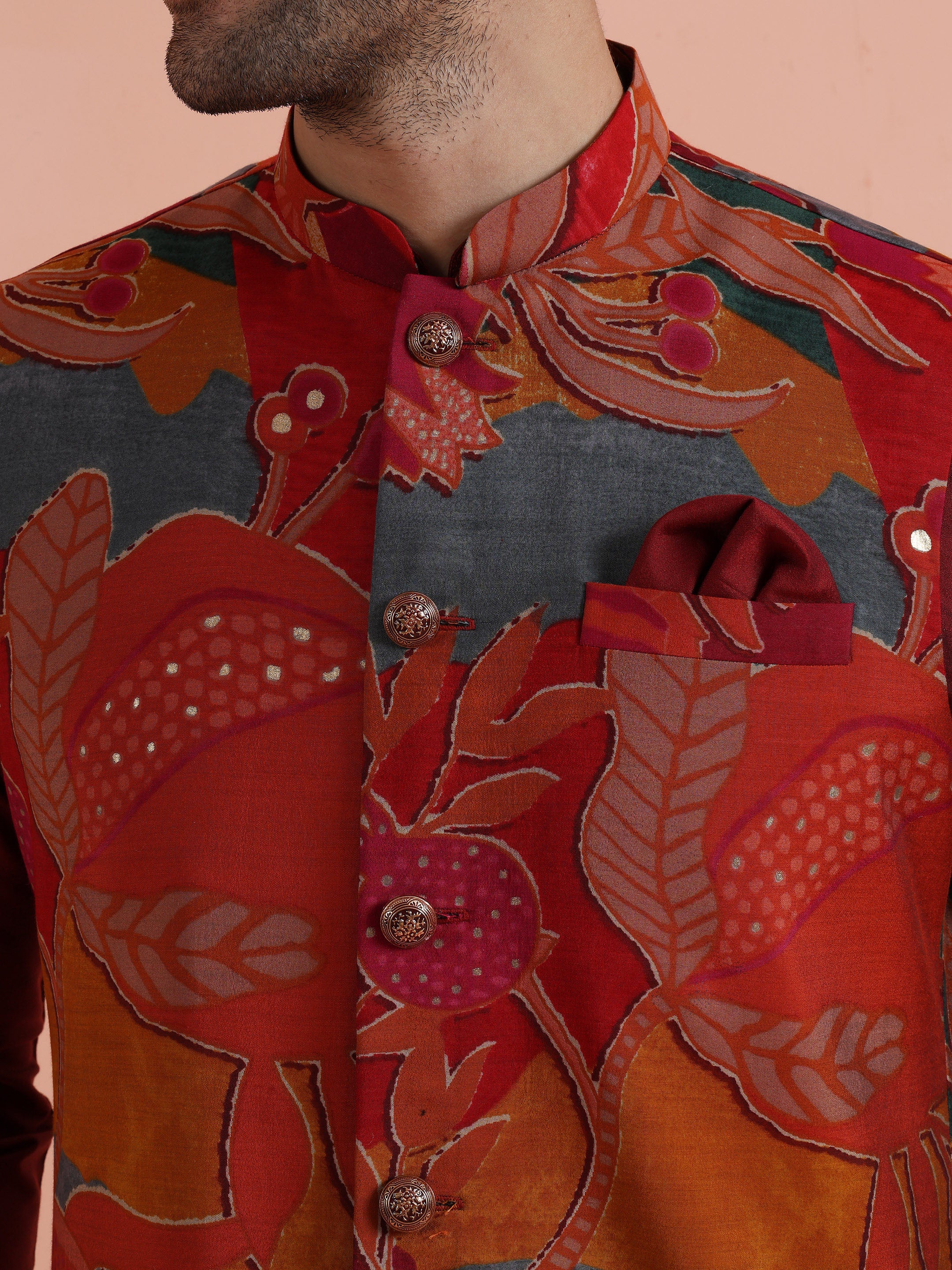 Multicolor Printed Nehru Jacket - Image 5