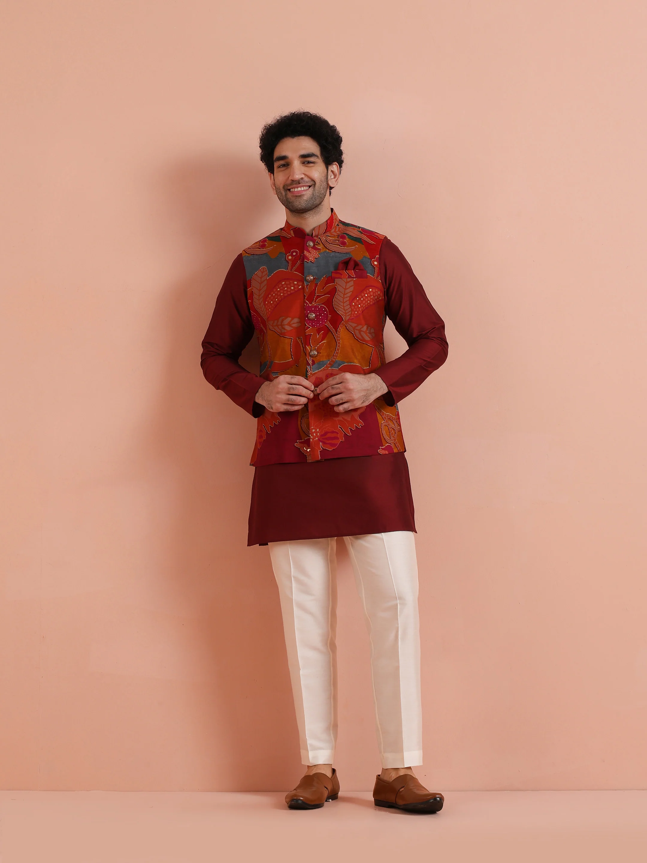 Multicolor Printed Nehru Jacket - Image 6