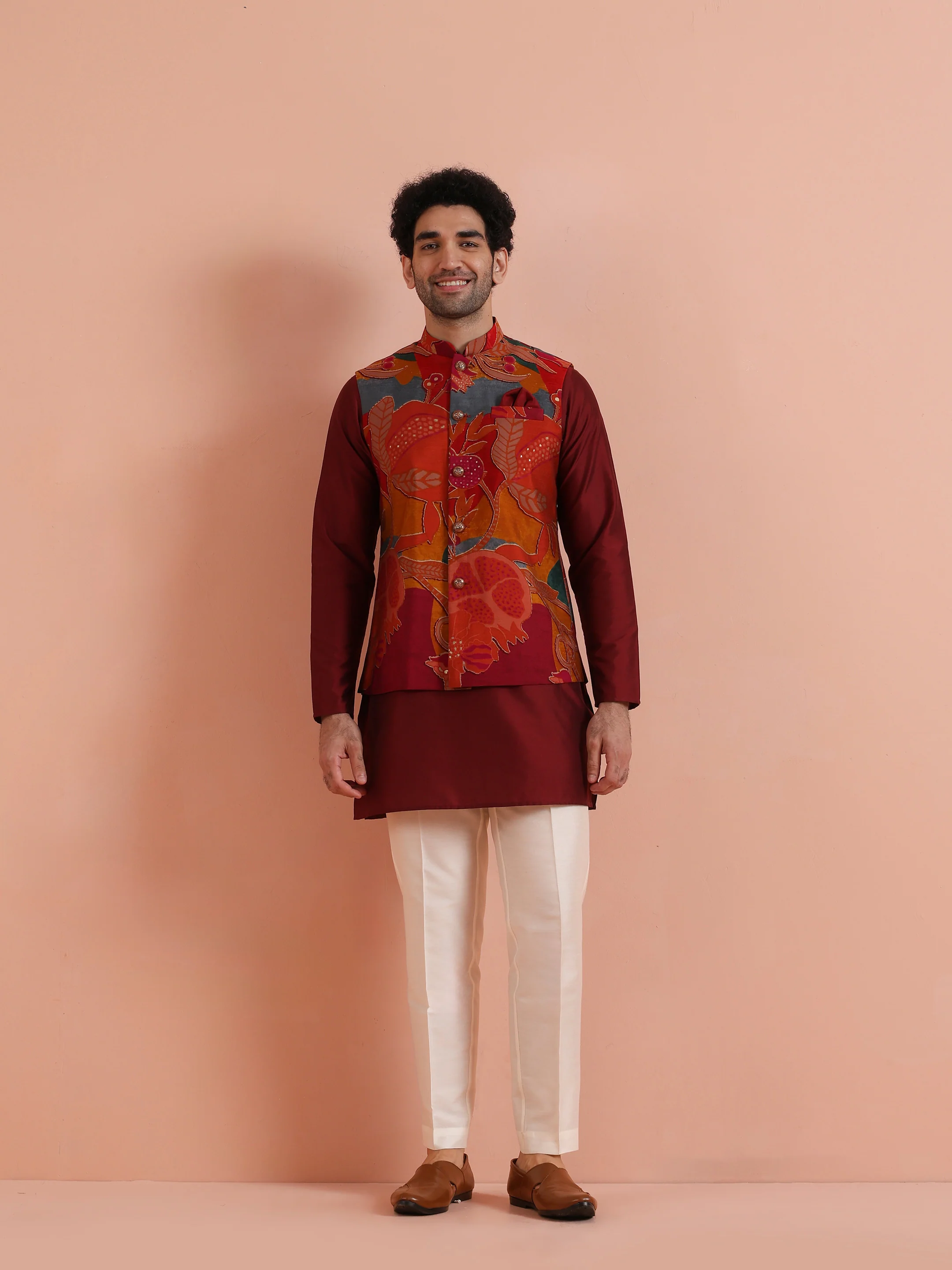 Multicolor Printed Nehru Jacket - Image 7