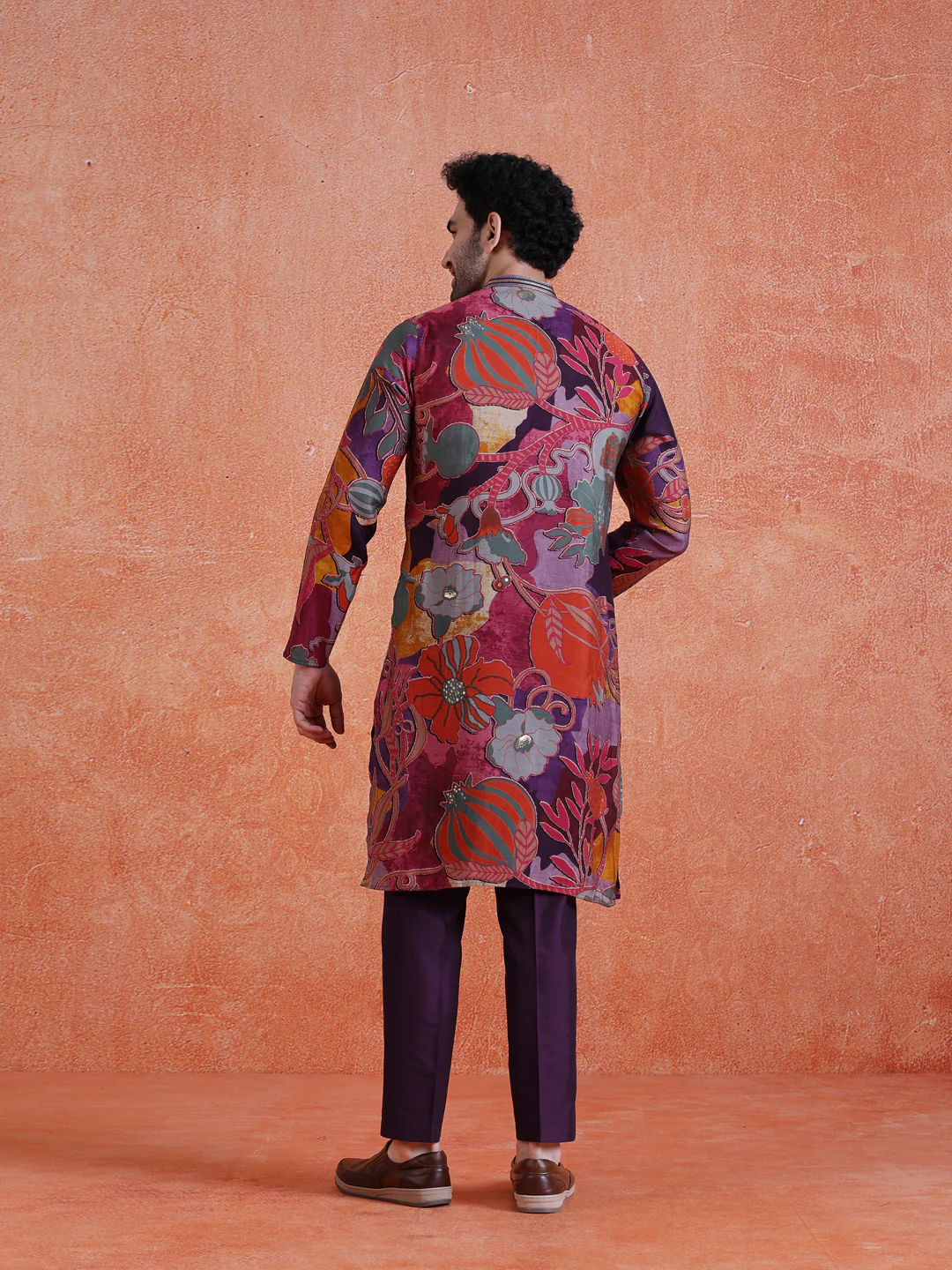 MultiColor Silk Blend Printed Kurta Trouser Set - Image 4