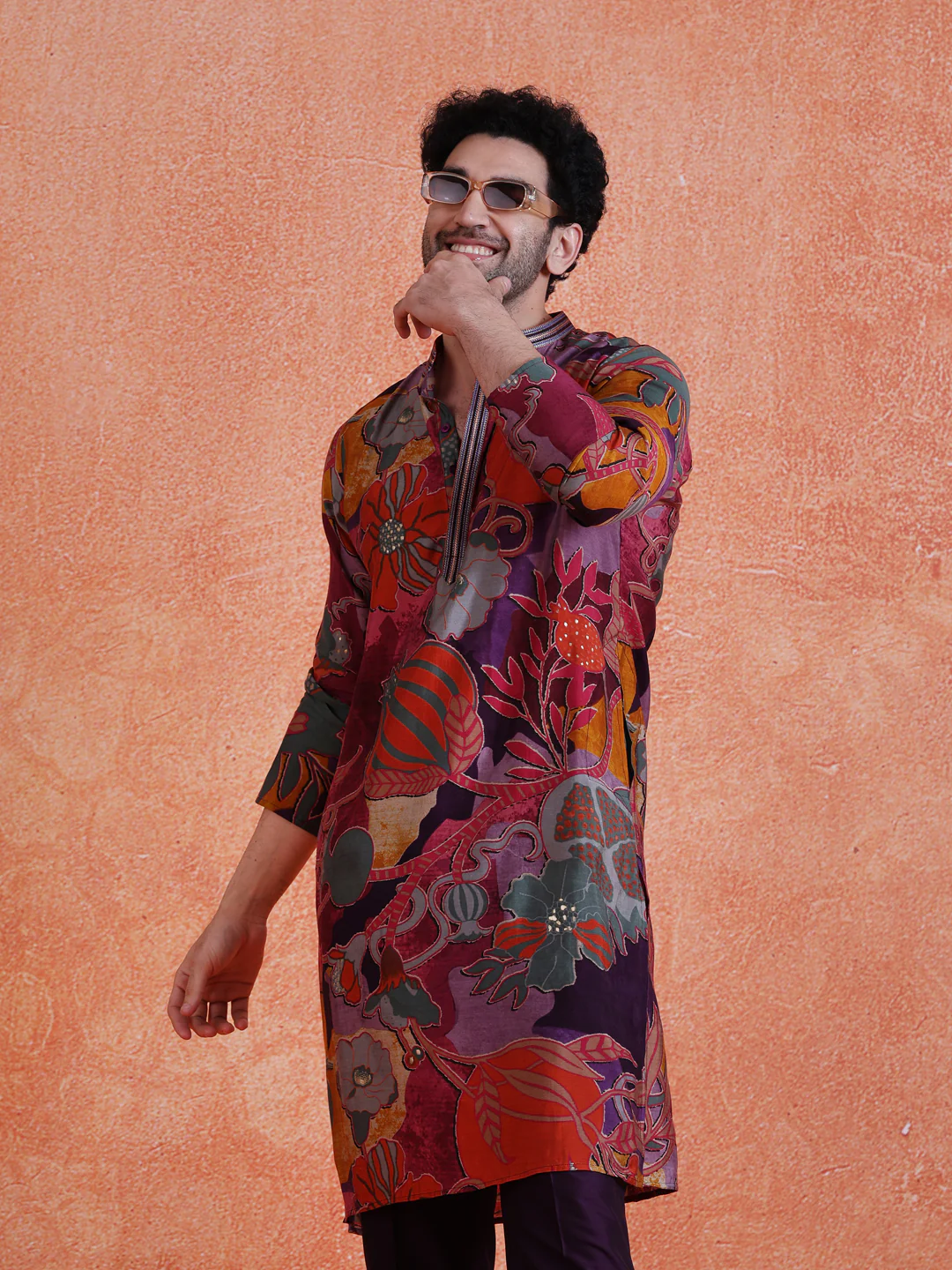 MultiColor Silk Blend Printed Kurta Trouser Set - Image 9