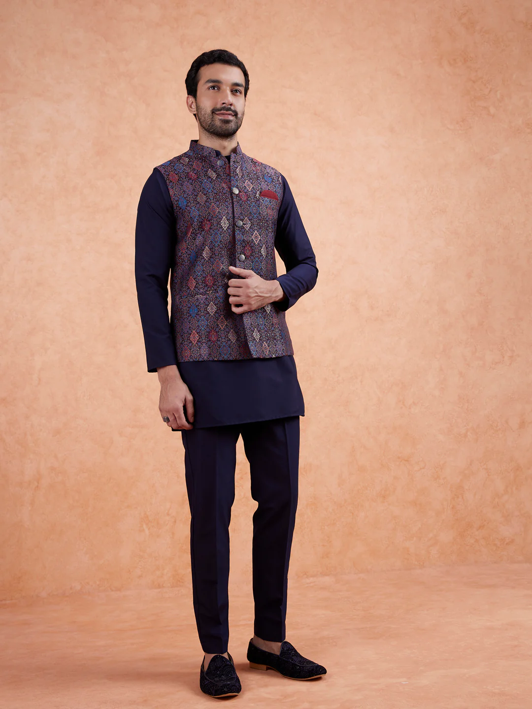Multicolor Jacquard Kurta Jacket Set - Image 4