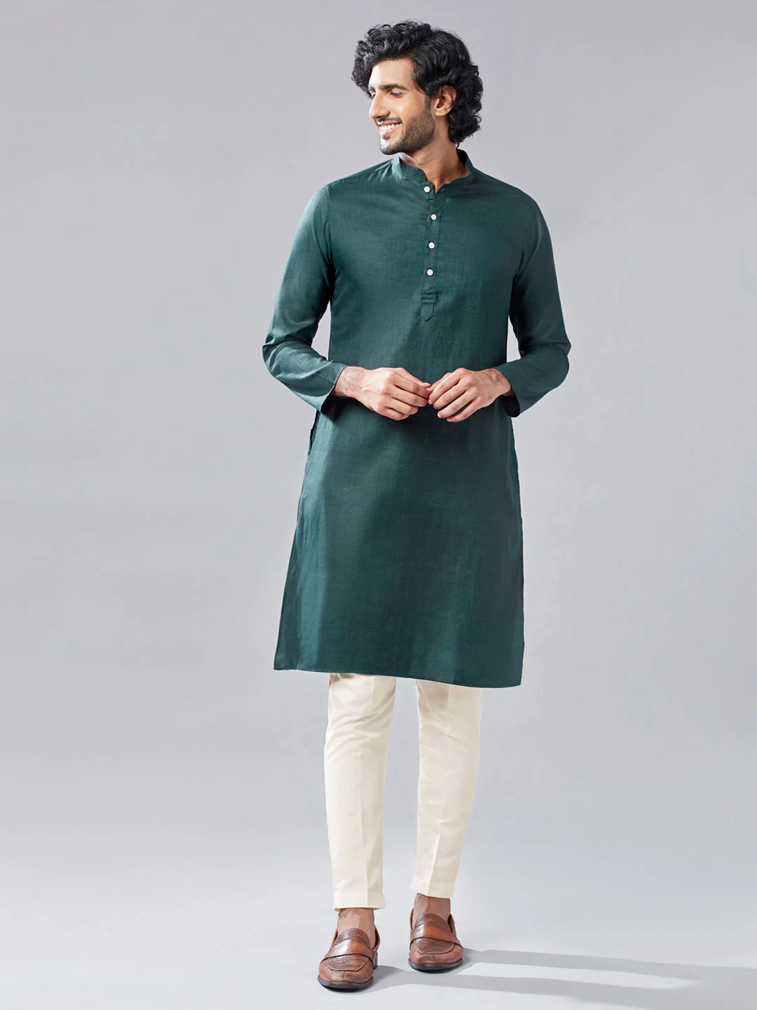 Multicolored Embroidered Jacket Set with Green Kurta & Cream Bottomwear - Image 6
