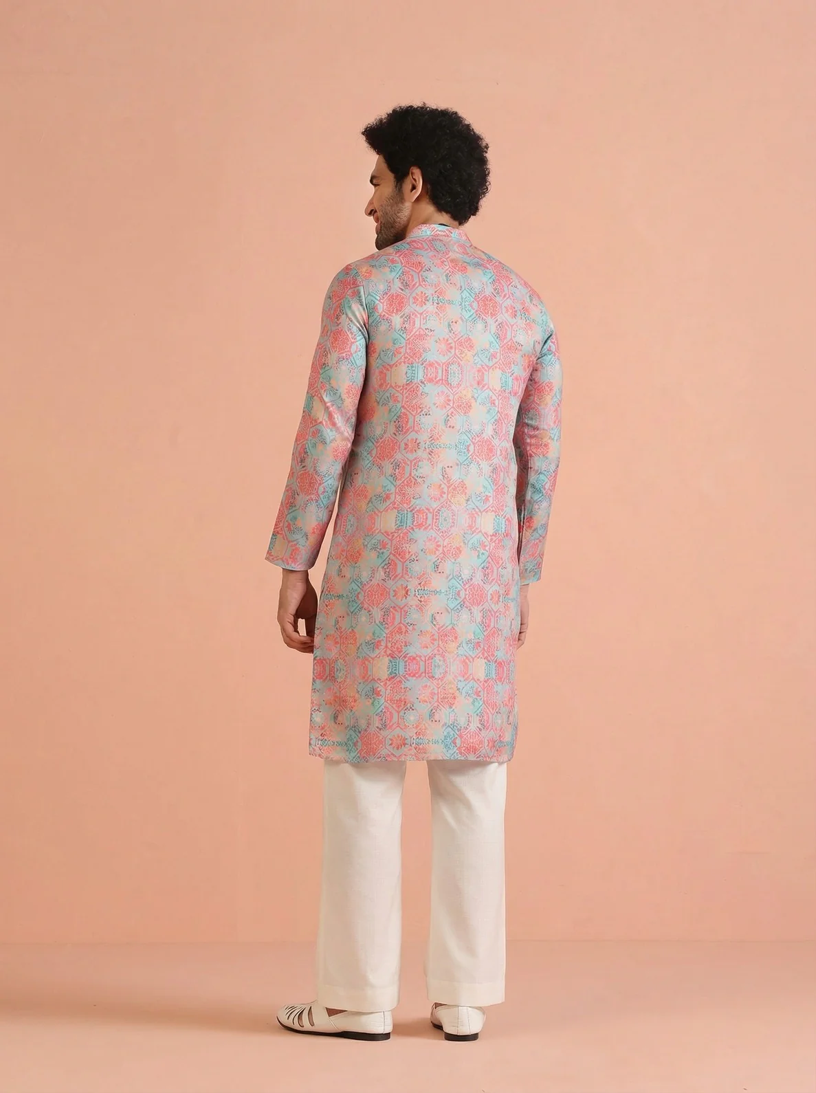 Multicolour Art Silk Printed Kurta Wide Leg Trouser Set - Image 3