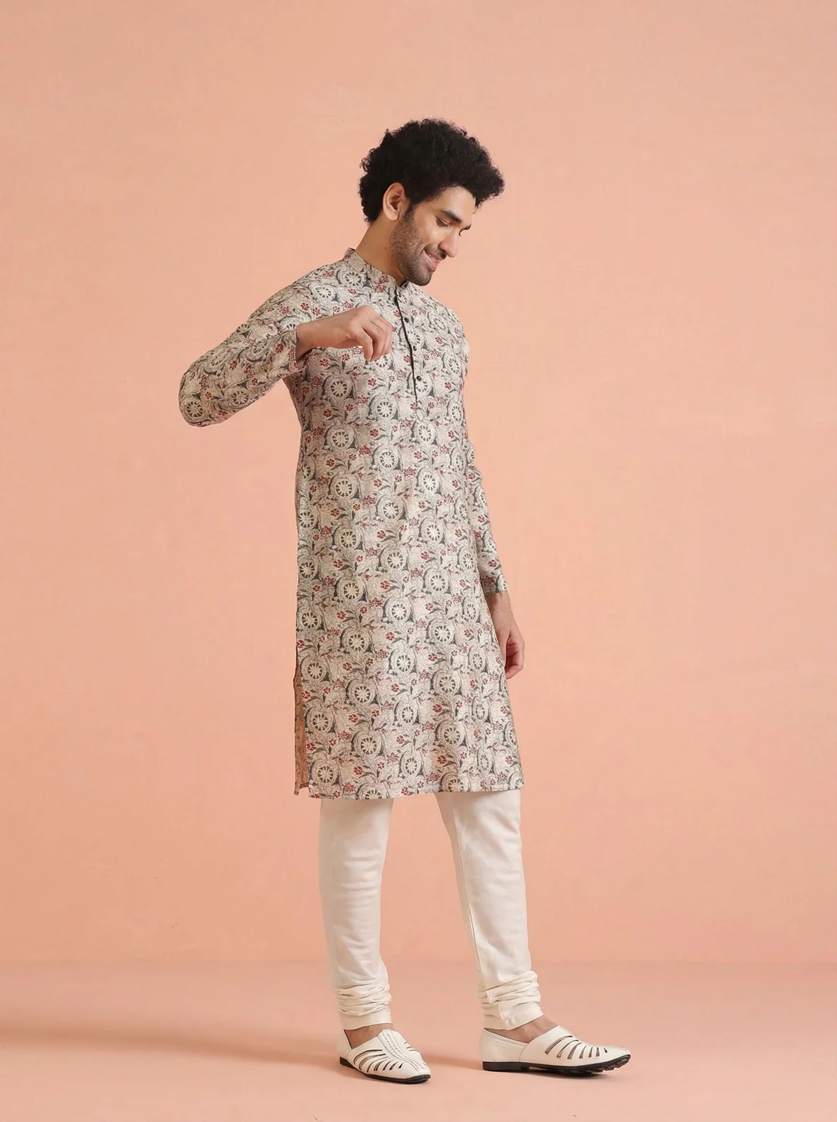 Multicolour Cotton Blend Printed Kurta Churidar Set