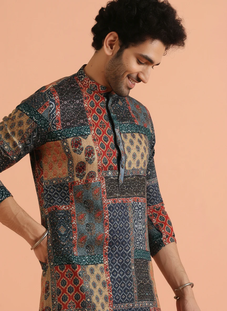 Multicolour Cotton Blend Printed Kurta Patiyala Set - Image 5