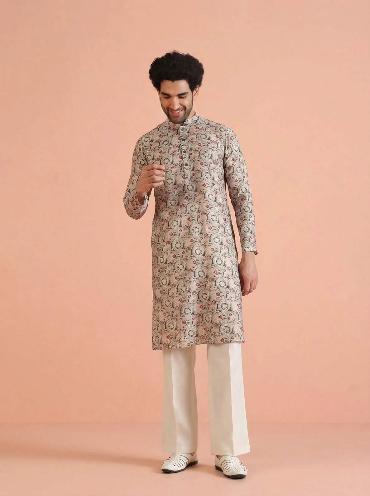 Multicolour Cotton Blend Printed Kurta Wide Leg Trouser Set